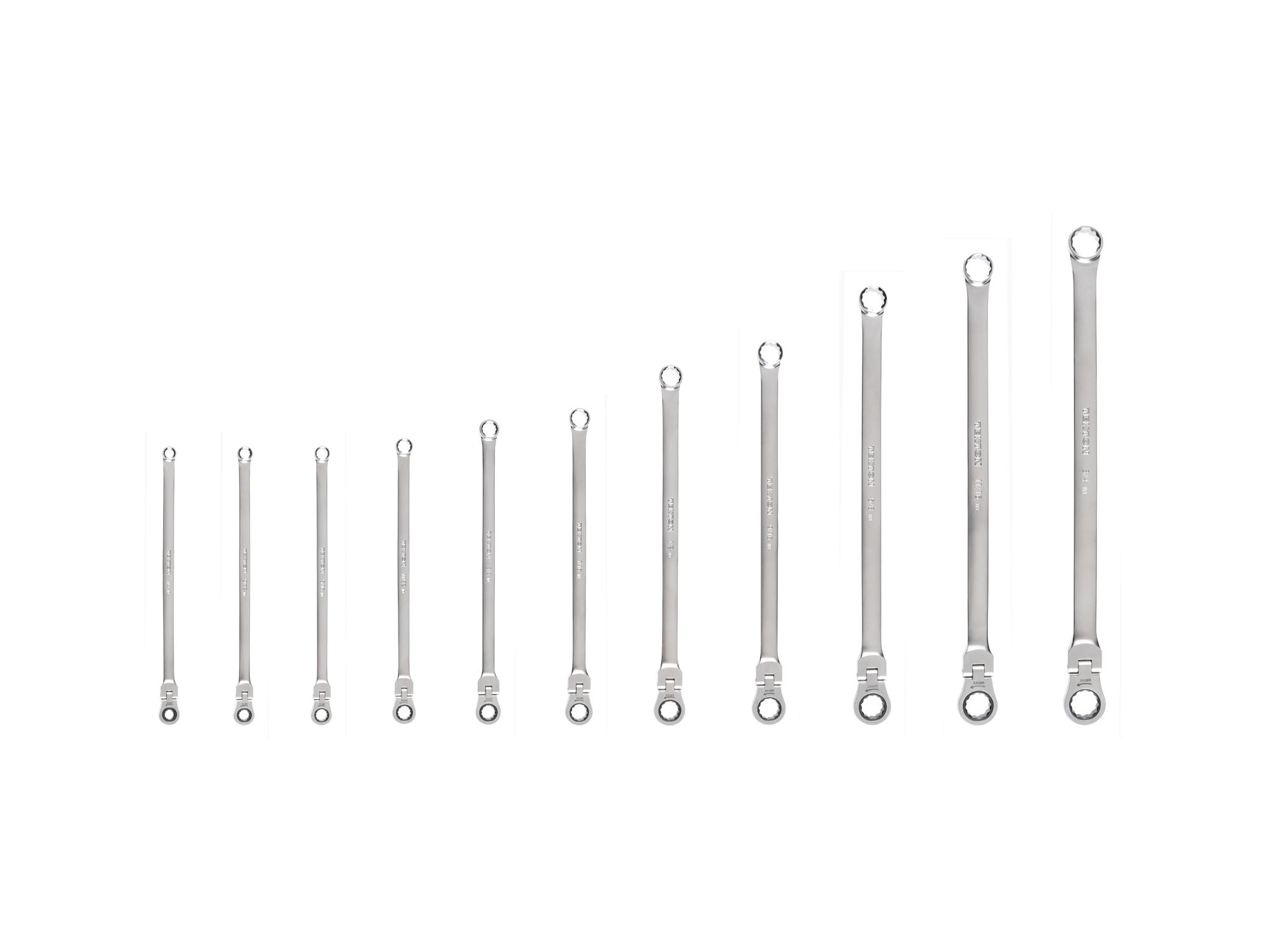 Long Fixed/Flex Head 12-Point Ratcheting Box End Wrench Set (11-Piece)