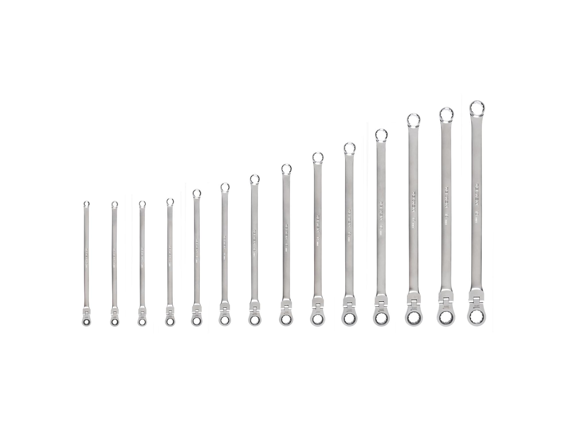Long Fixed/Flex Head 12-Point Ratcheting Box End Wrench Set (14-Piece)