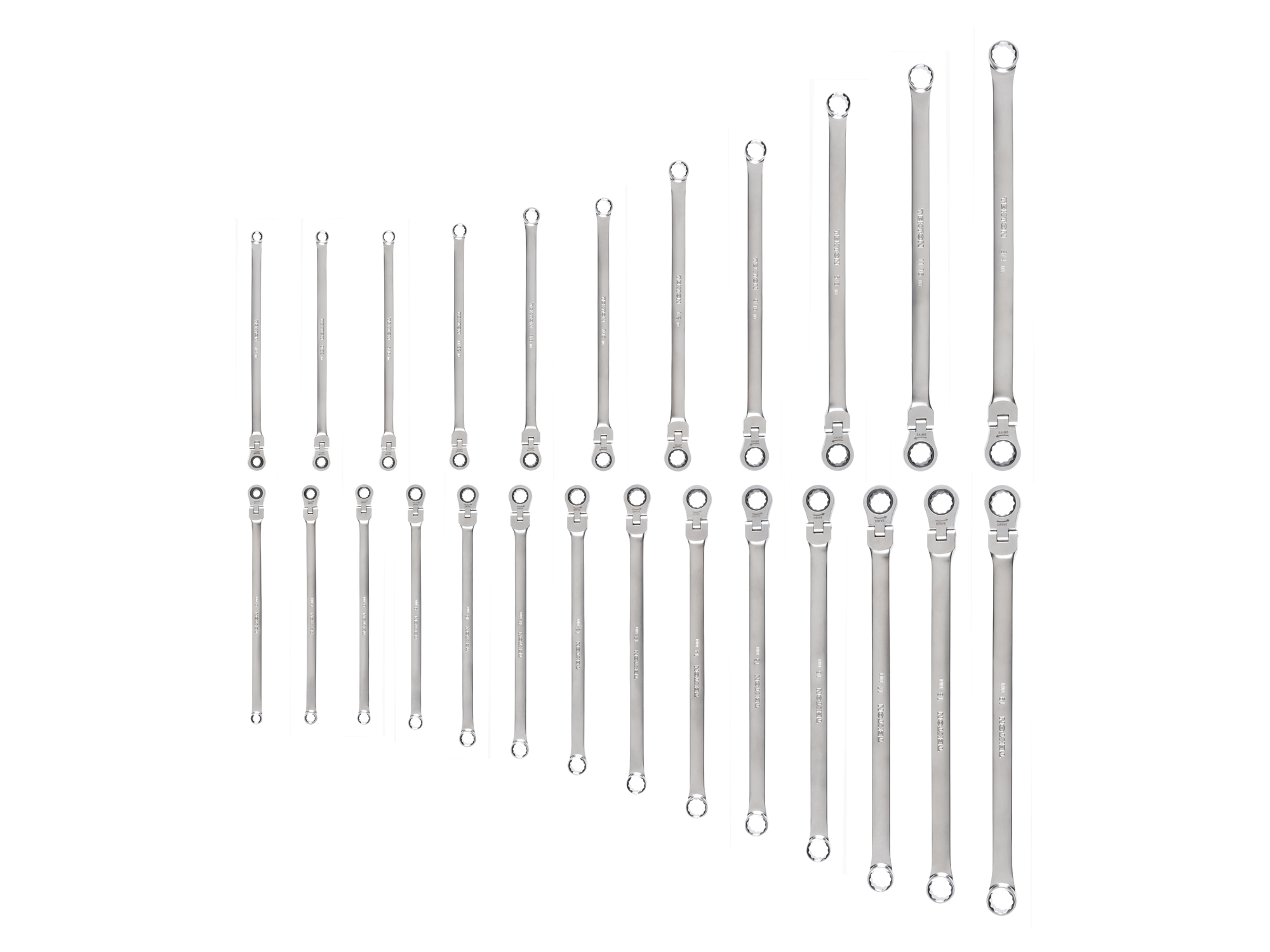 Long Fixed/Flex Head 12-Point Ratcheting Box End Wrench Set (25-Piece)