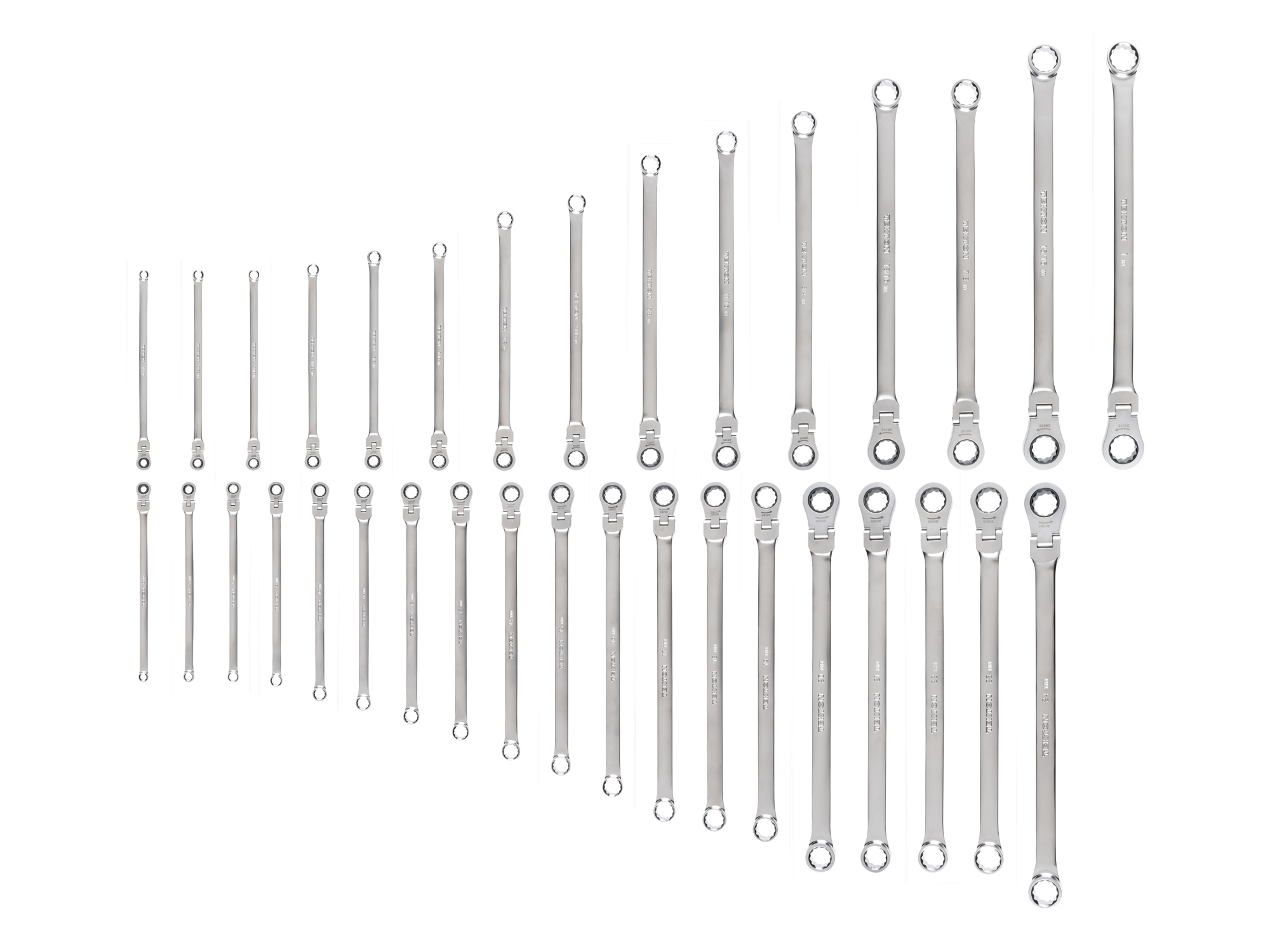 Long Fixed/Flex Head 12-Point Ratcheting Box End Wrench Set (34-Piece)