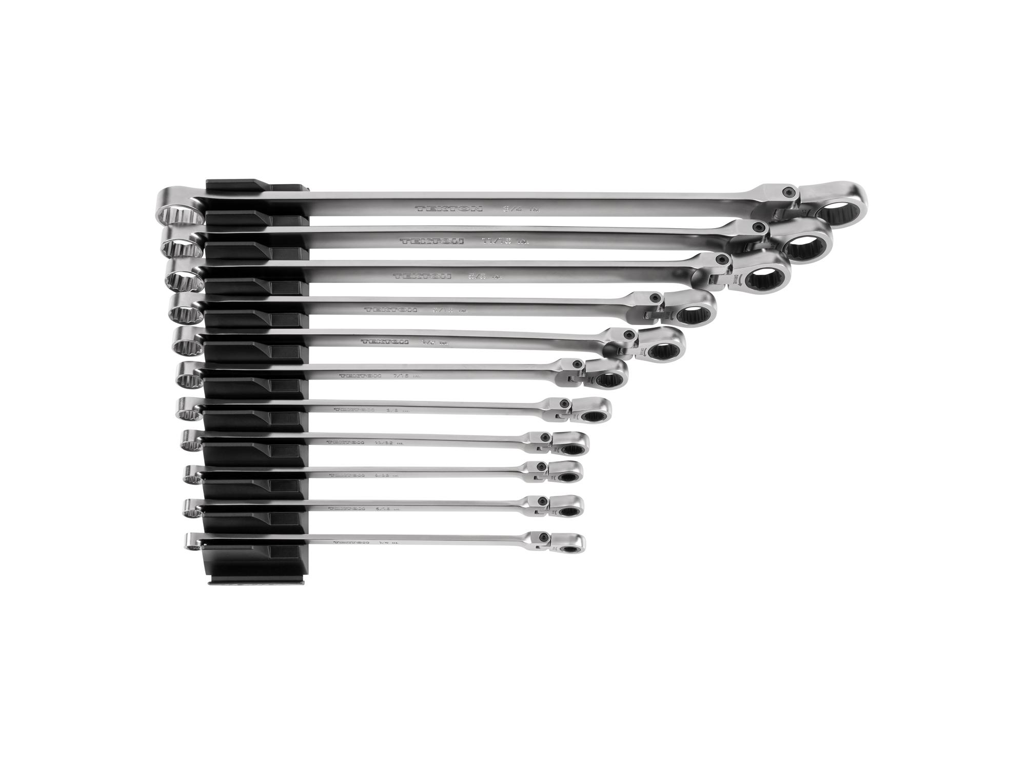 Front view of Tekton modular ratcheting box end wrench set. Item #WRB95301