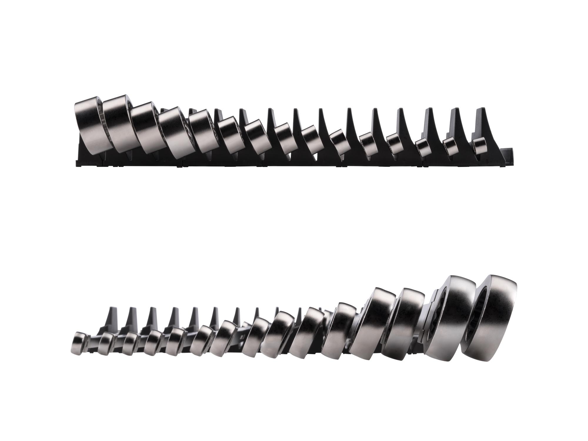 Side view of Tekton modular ratcheting box end wrench set. Item #WRB95302