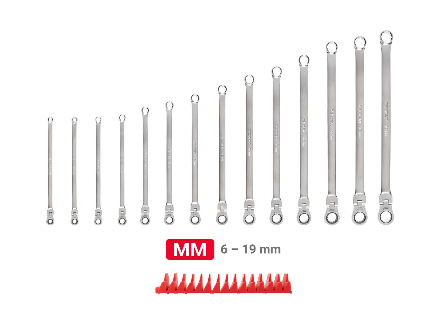 12-Piece Ratcheting Wrench Set – 180° Flex Head, Anti-Slip Teeth, Organizer Bag Included