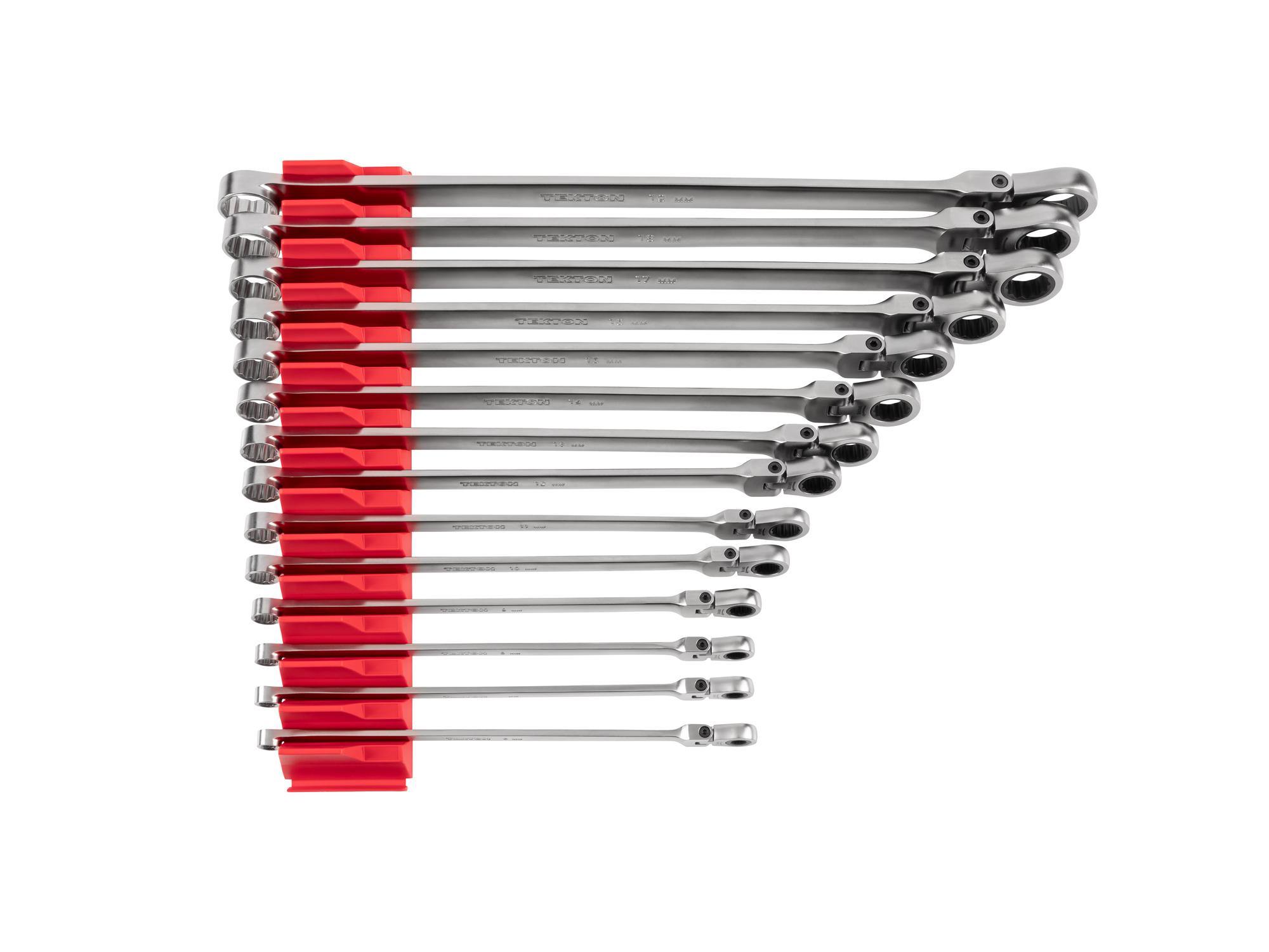 Front view of Tekton modular ratcheting box end wrench set. Item #WRB95303