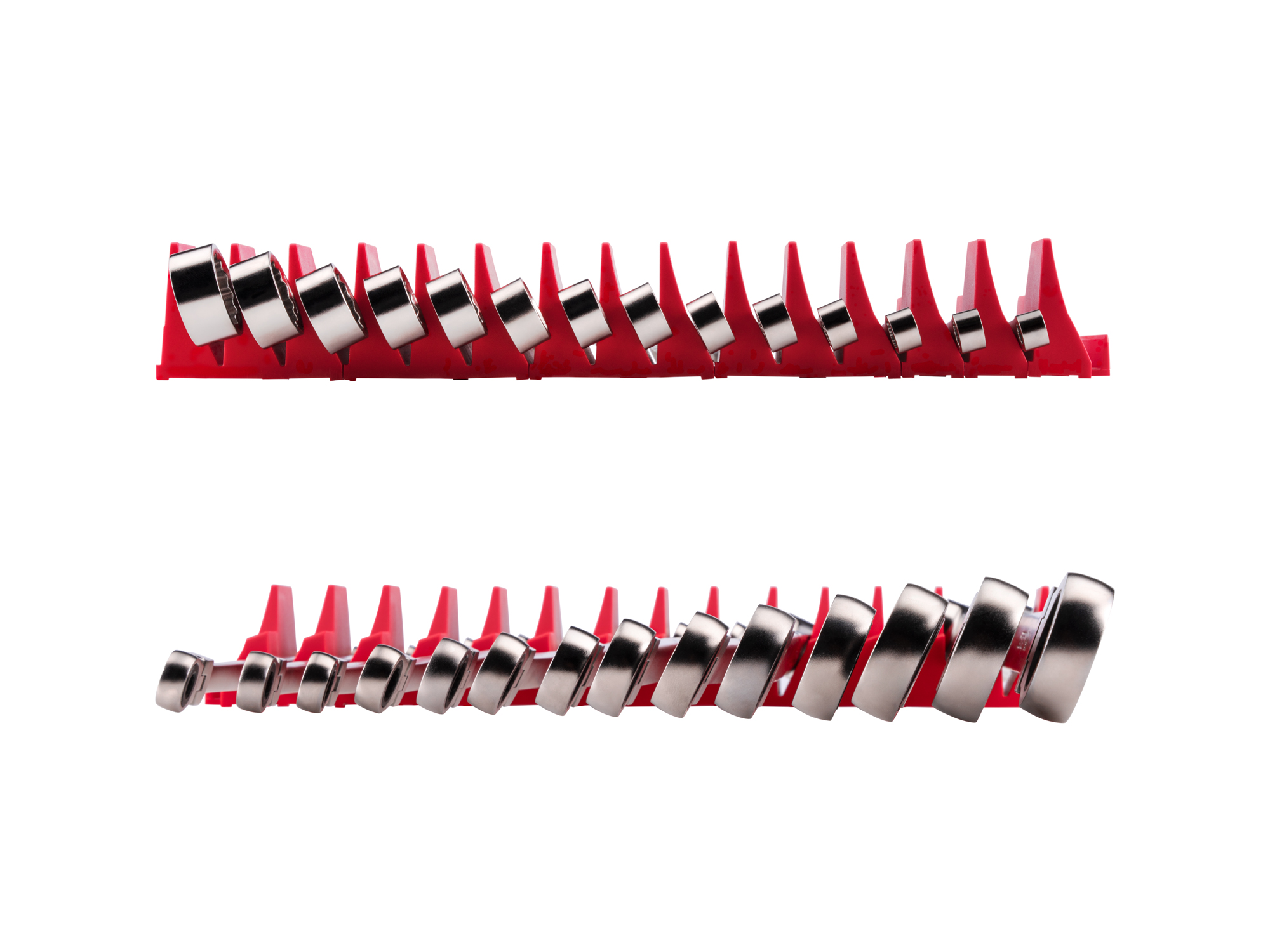 TEKTON Long Fixed/Flex Head 12-Point Ratcheting Box End Wrench Set with Modular Organizers, 14-Piece (6-19 mm)