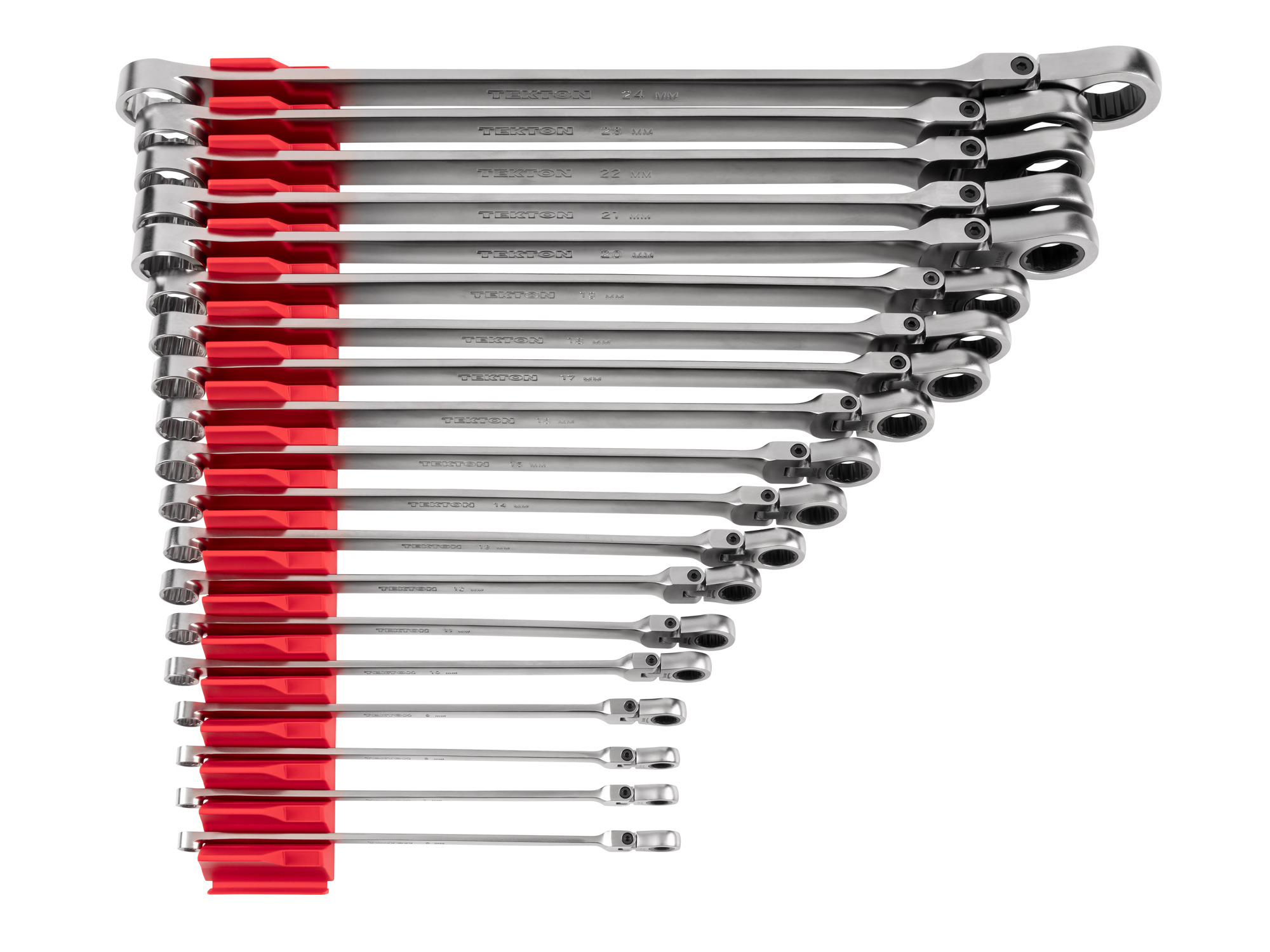Front view of  Tekton modular ratcheting box end wrench set. Item #WRB95304