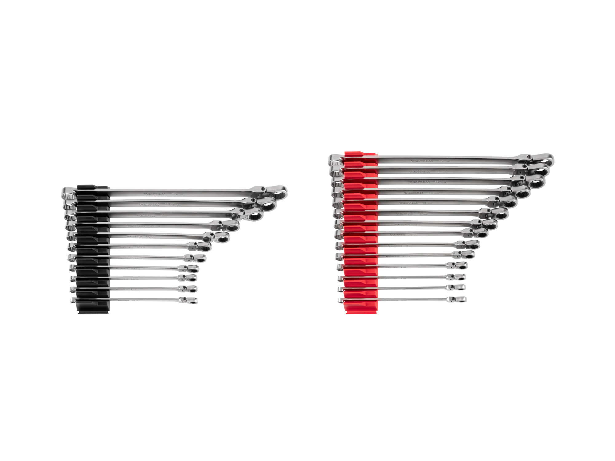 Front view of  Tekton modular ratcheting box end wrench set. Item #WRB95305