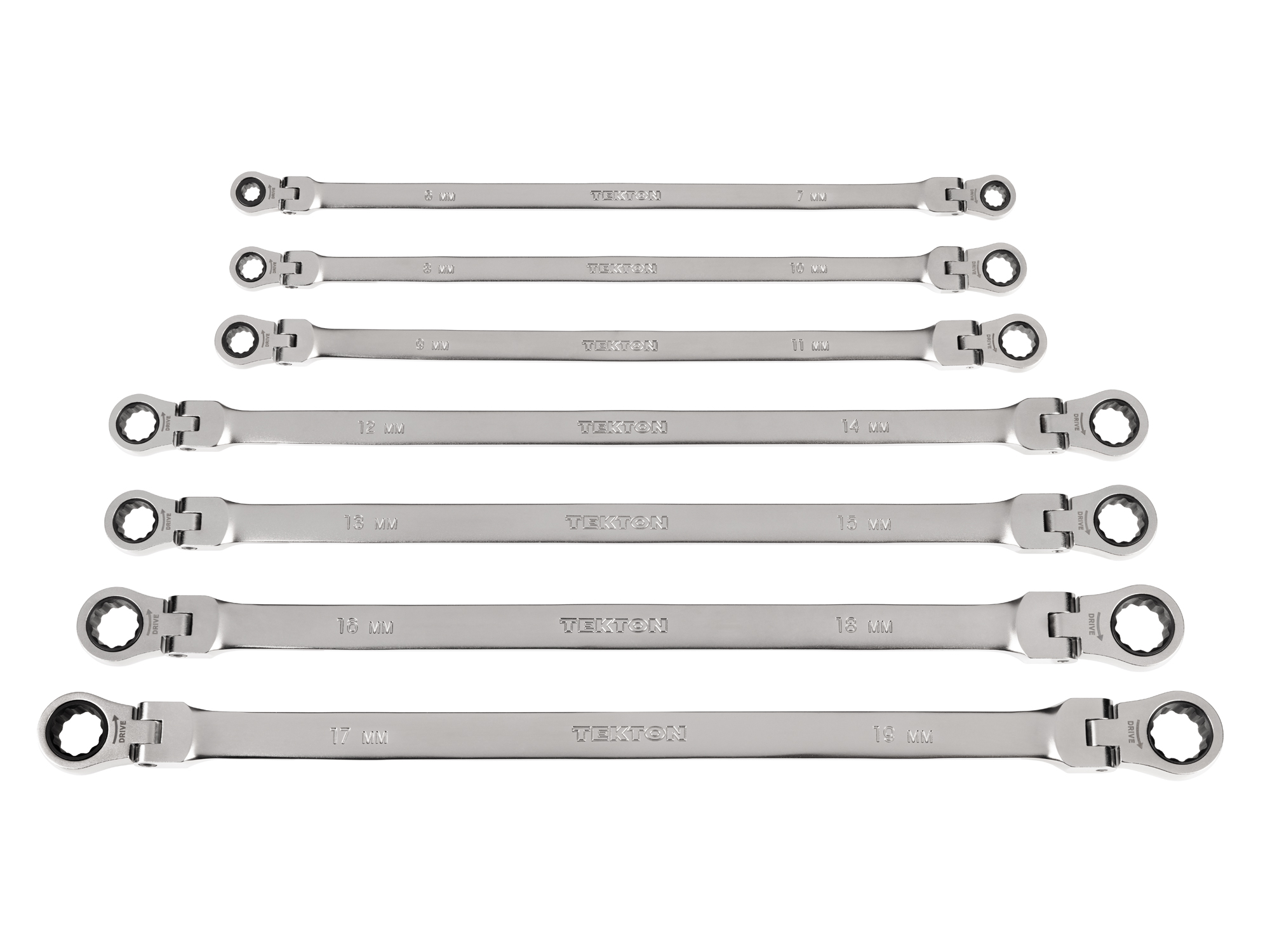 TEKTON Long Flex Head 12-Point Ratcheting Box End Wrench Set, 7-Piece (6-19 mm)