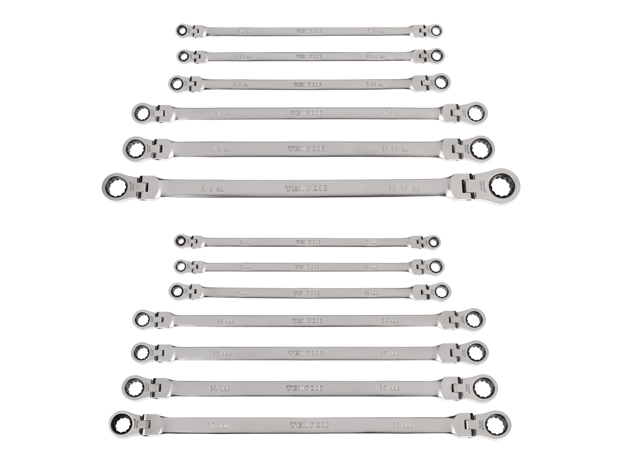 TEKTON Long Flex Head 12-Point Ratcheting Box End Wrench Set, 13-Piece (1/4-13/16 in., 6-19 mm)
