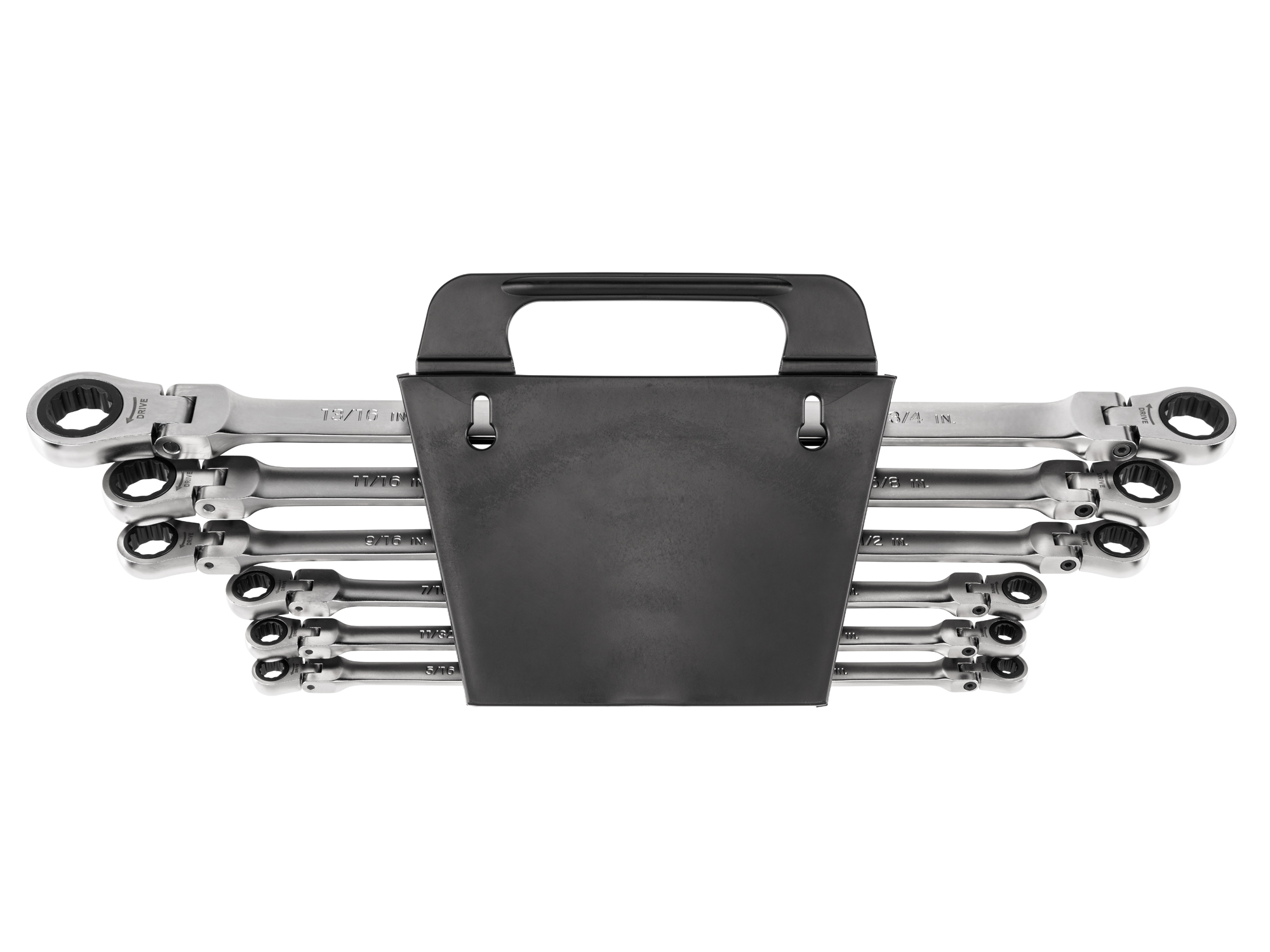 Set Includes 1/4 - 13/16 inch (SAE) long flex head 12-point ratcheting double box end wrenches with holder organizer. No skipped sizes. WRB96200.