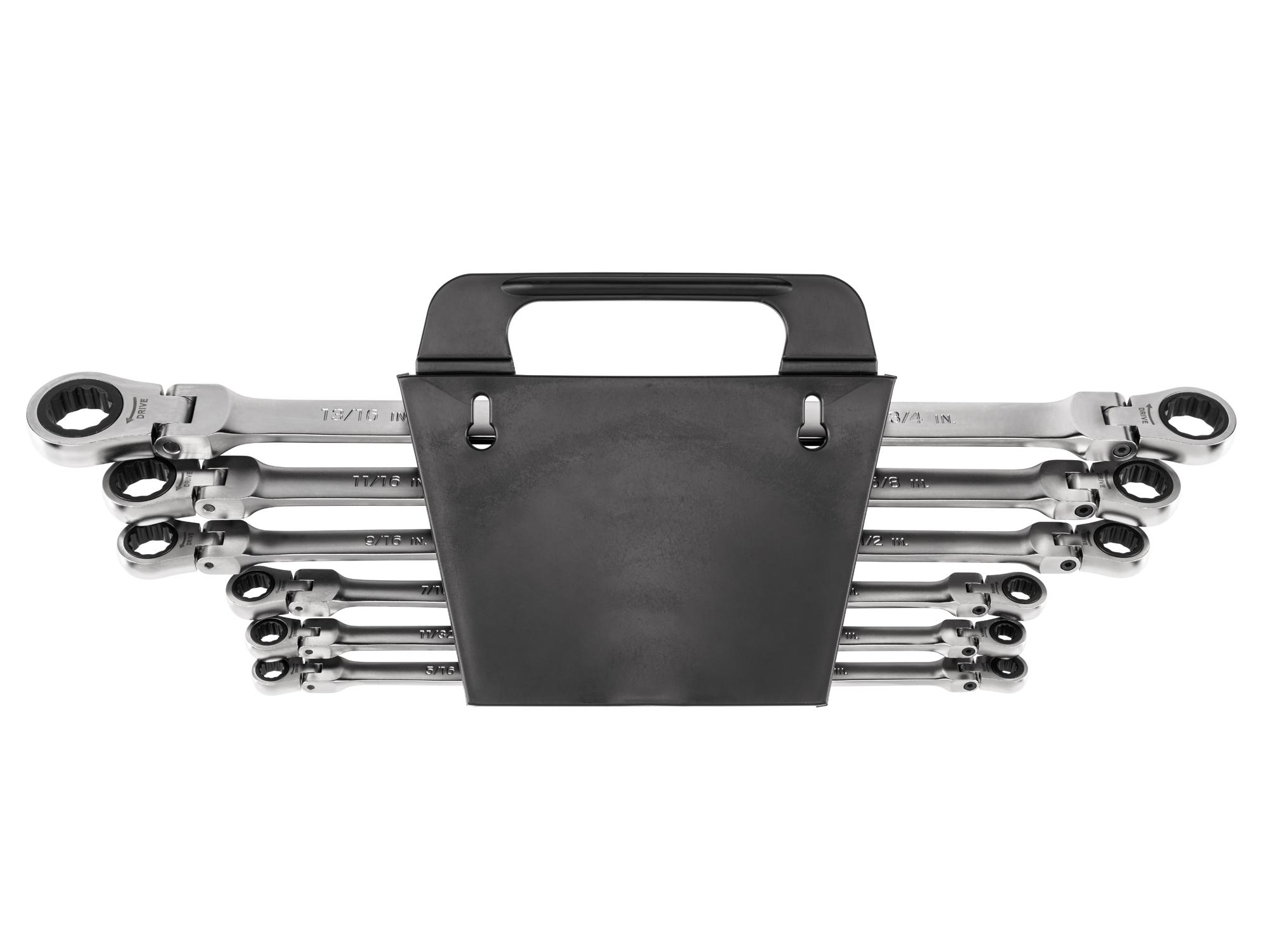 Back view of Tekton holder ratcheting box end wrench set. Item #WRB96200