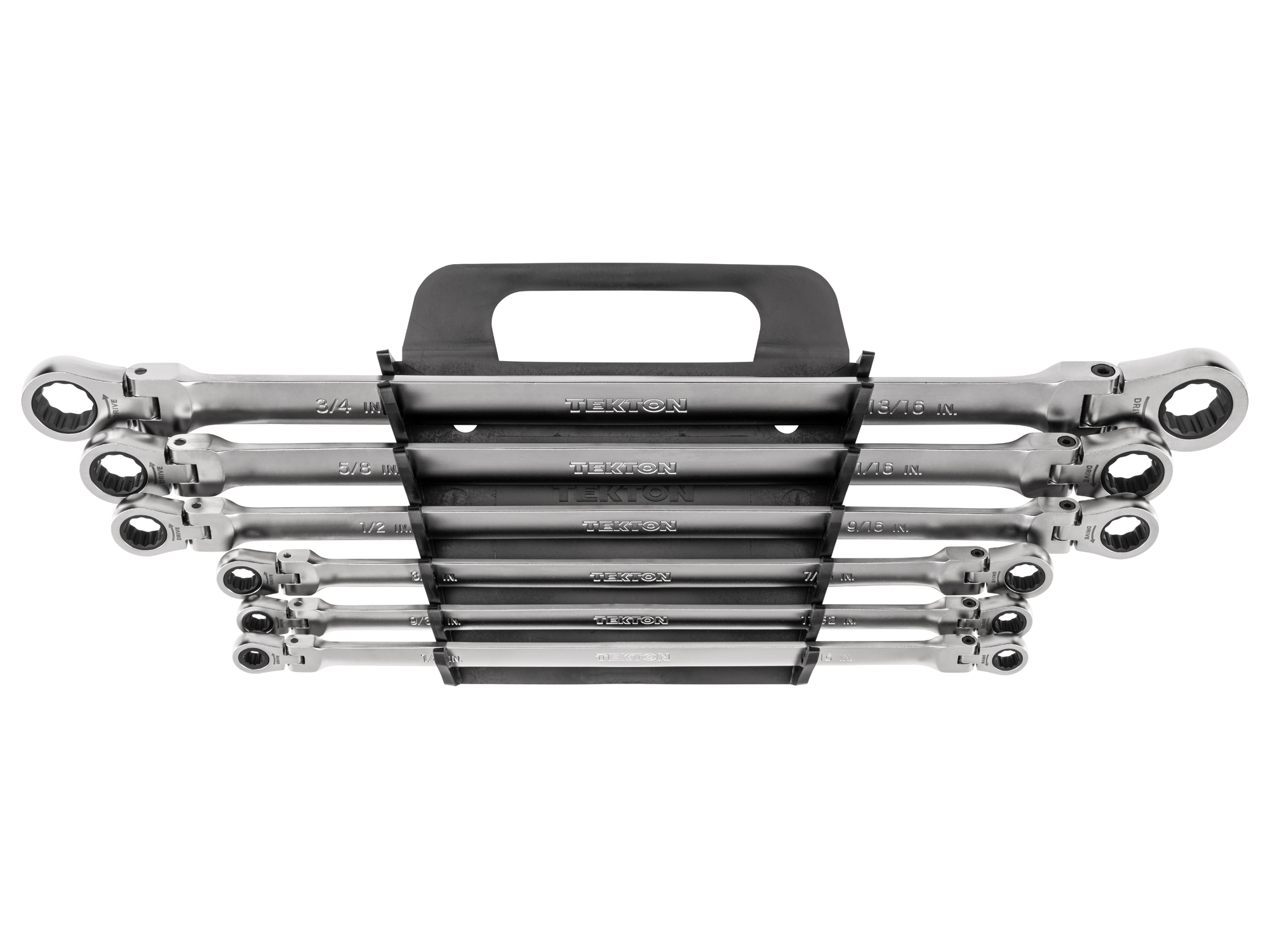 TEKTON Long Flex Head 12-Point Ratcheting Box End Wrench Set with Holder, 6-Piece (1/4-13/16 in.)