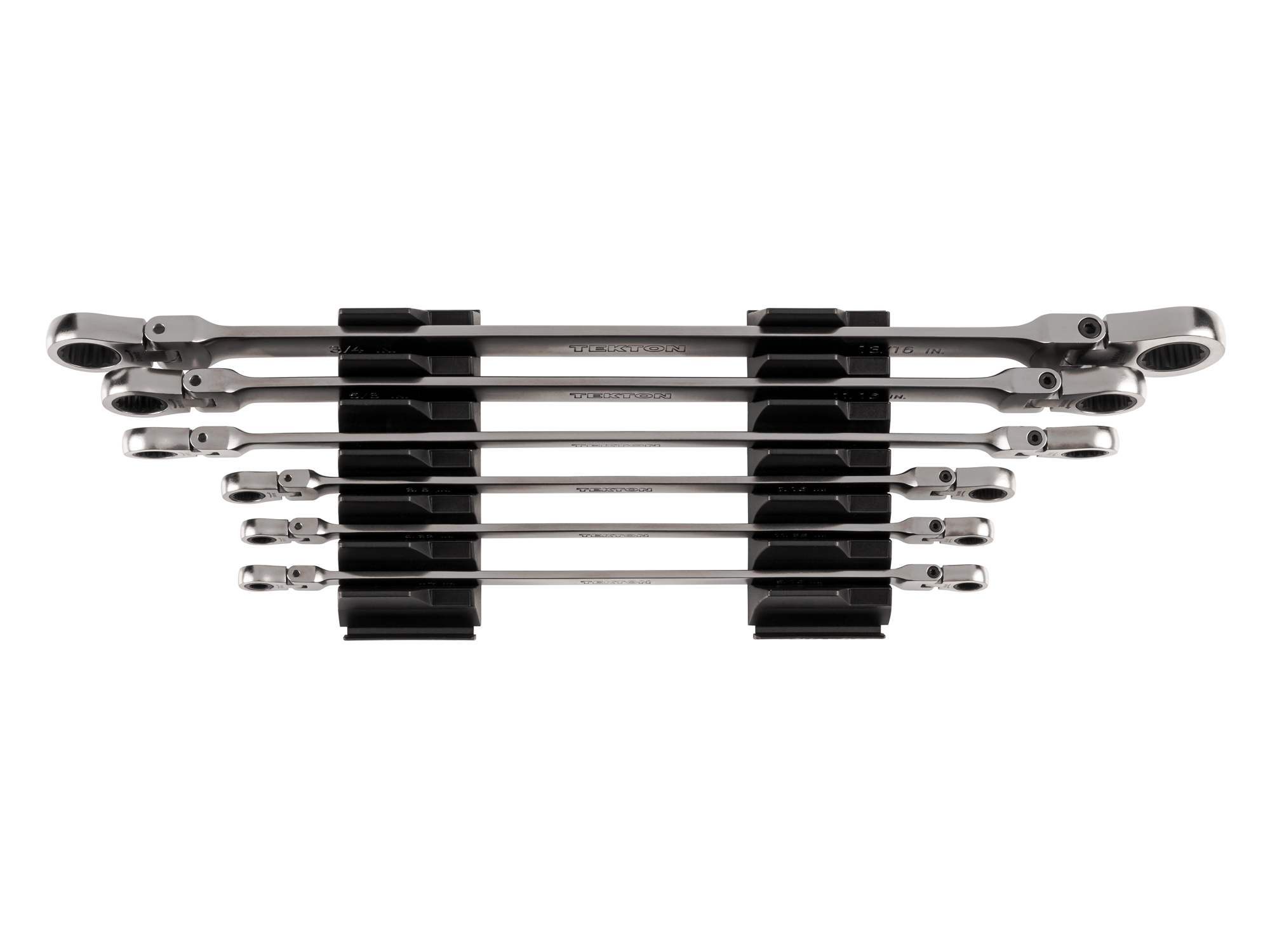 Long Flex Head 12-Point Ratcheting Box End Wrench Set with Modular Organizers (6-Piece)