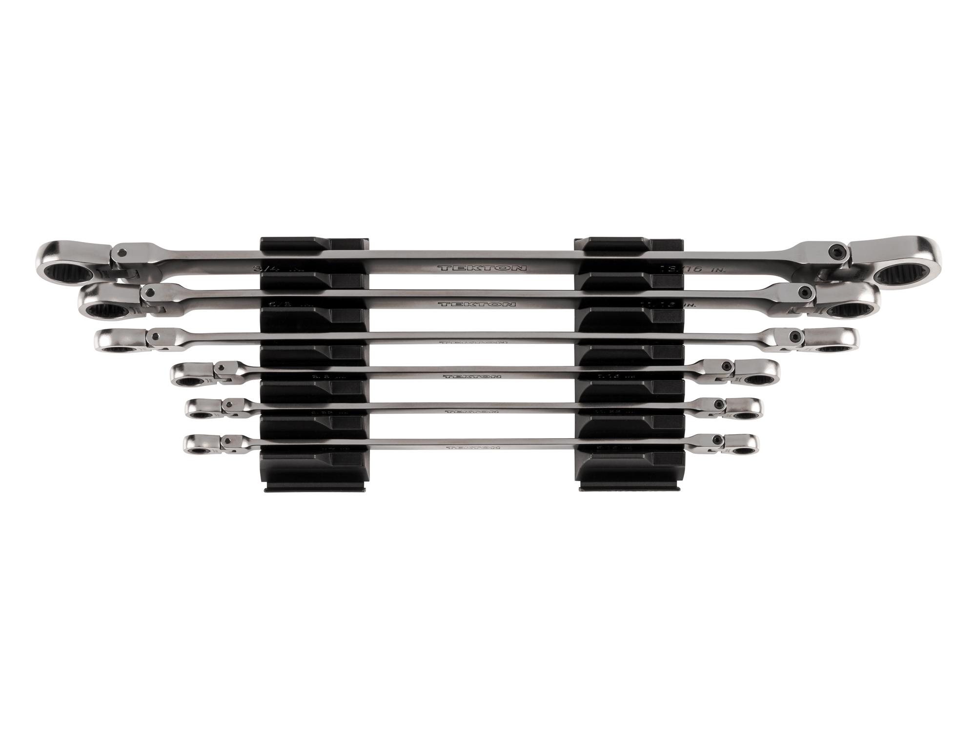 Front view of Tekton modular ratcheting box end wrench set. Item #WRB96300