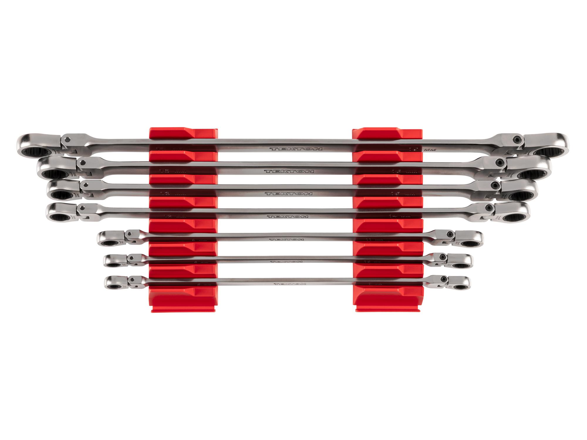 Front view of Tekton modular ratcheting box end wrench set. Item #WRB96301