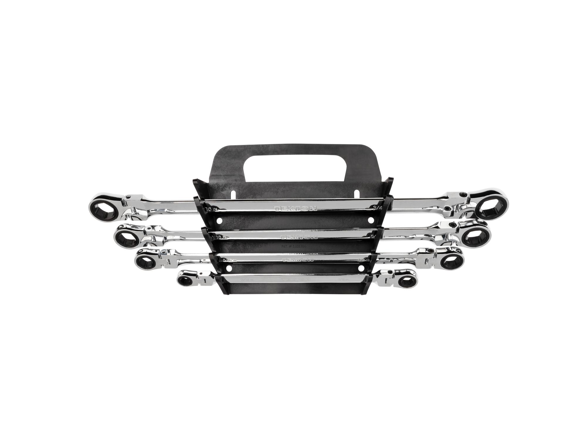 Front view of  Tekton holder ratcheting box end wrench set. Item #WRN77062
