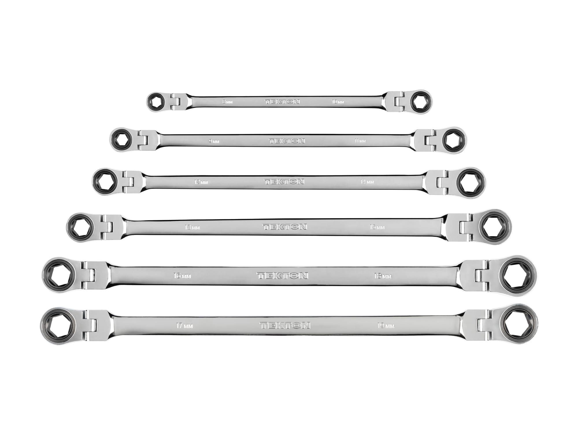 Front view of Tekton ratcheting box end wrench set. Item #WRN77154