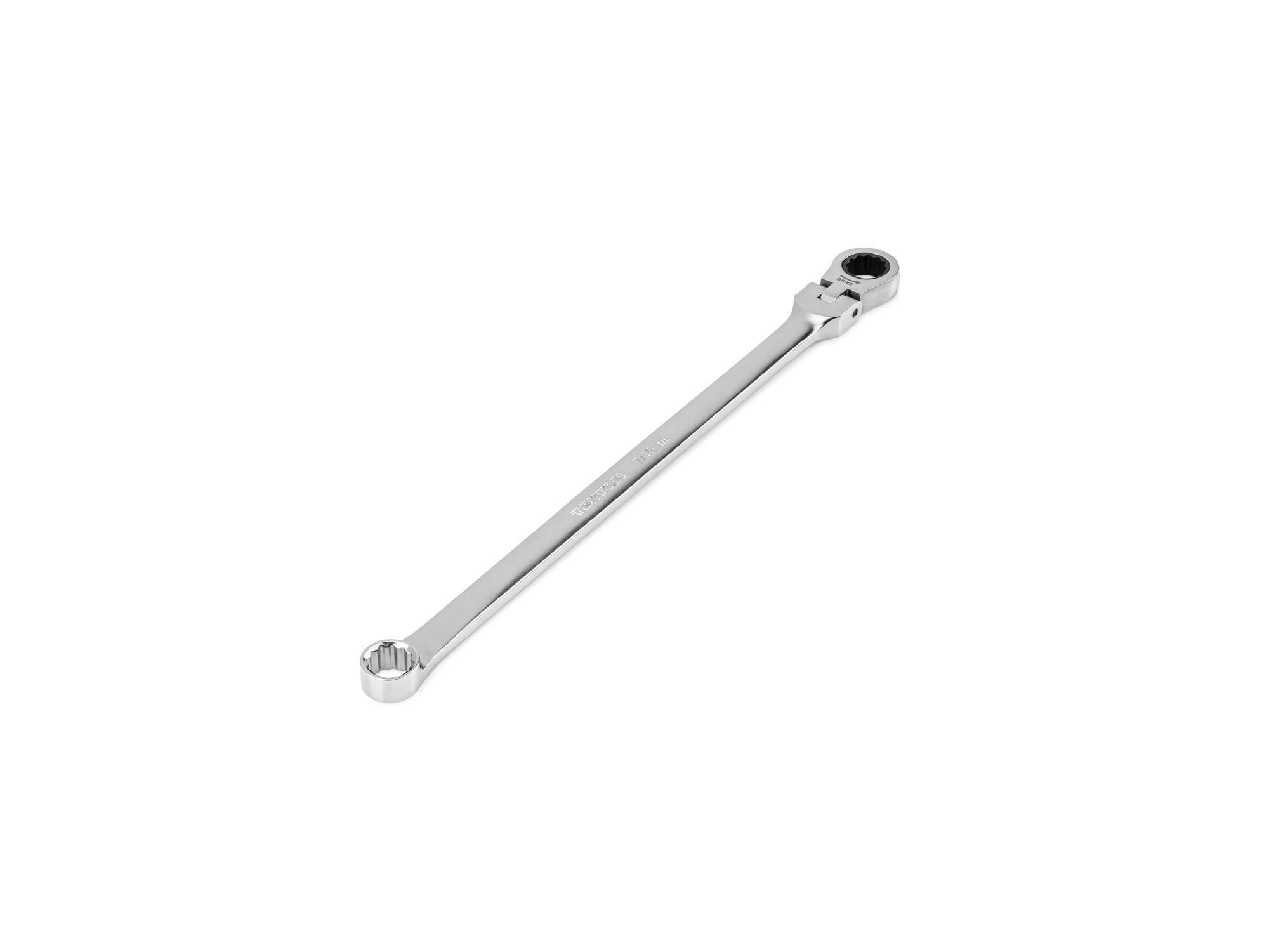 7/16 Inch Long Fixed/Flex Head 12-Point Ratcheting Box End Wrench