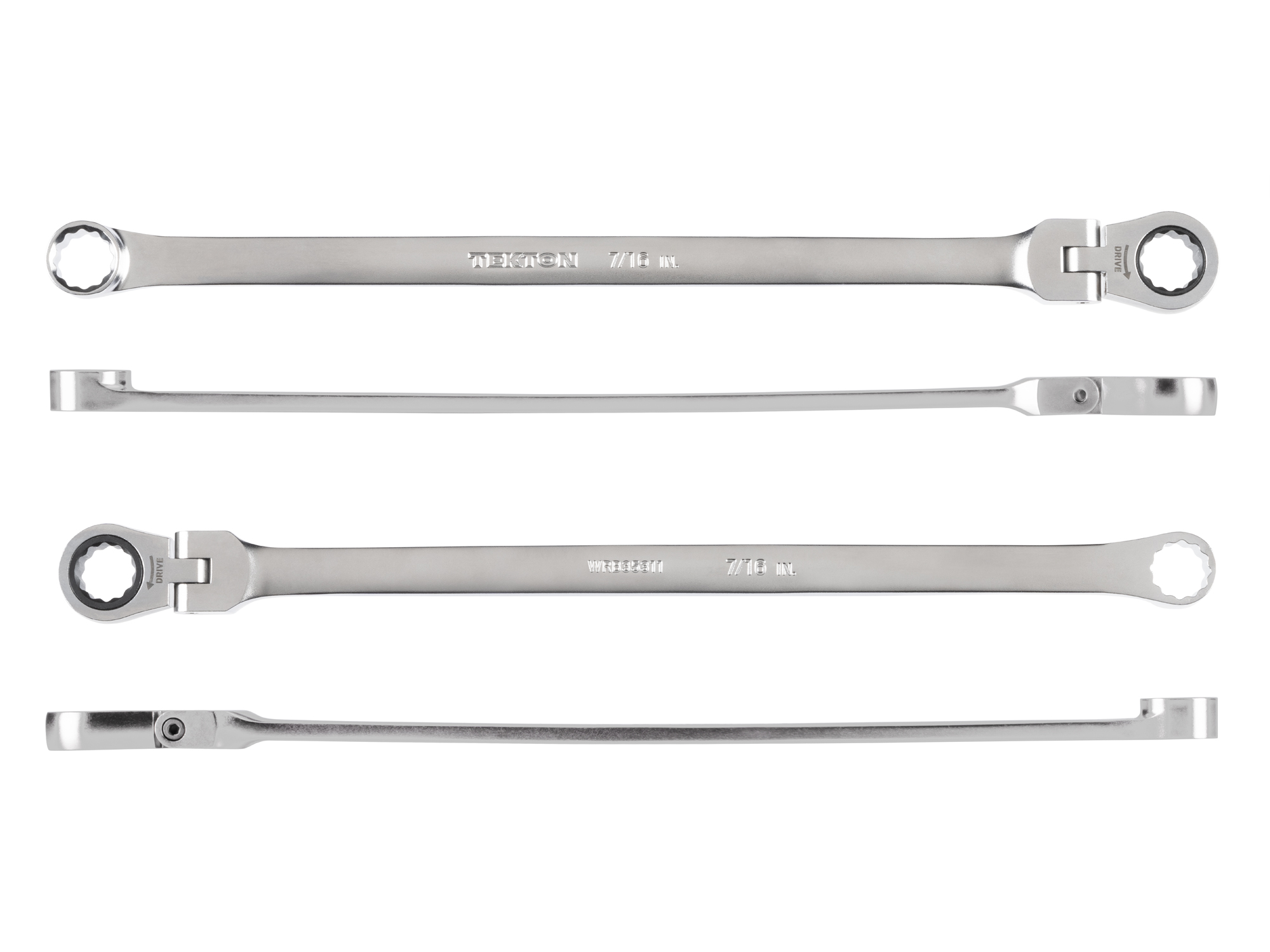 Side view of Tekton 7/16 inch ratcheting box end wrench set. Item #WRB35311