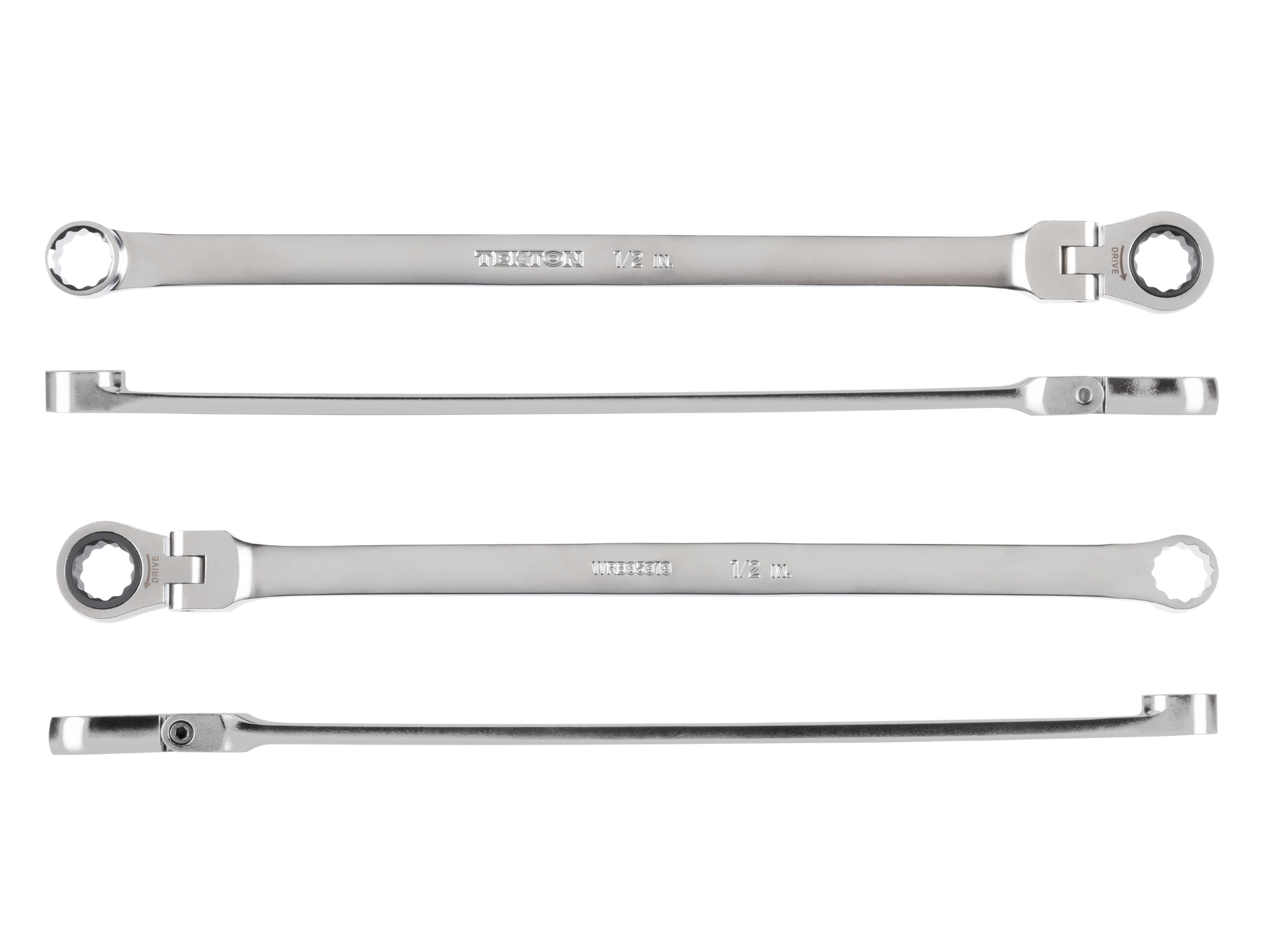 Side view of Tekton 1/2 inch ratcheting box end wrench set. Item #WRB35313
