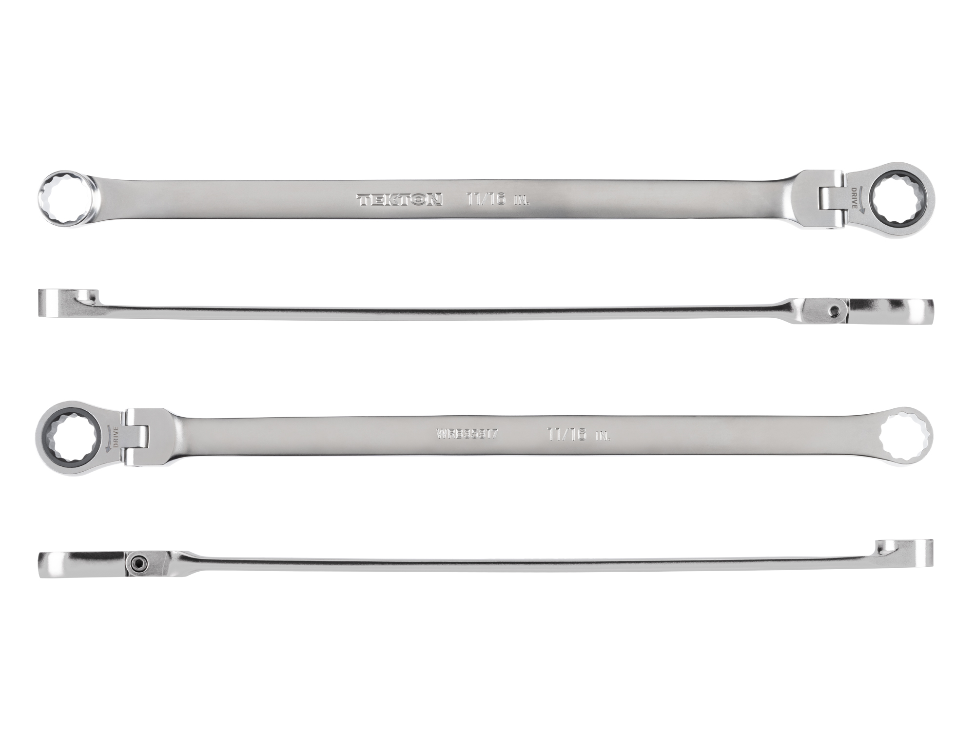 Side view of Tekton 11/16 inch ratcheting box end wrench set. Item #WRB35317