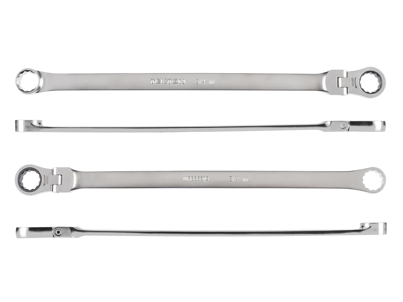 Side view of Tekton 3/4 inch ratcheting box end wrench set. Item #WRB35319