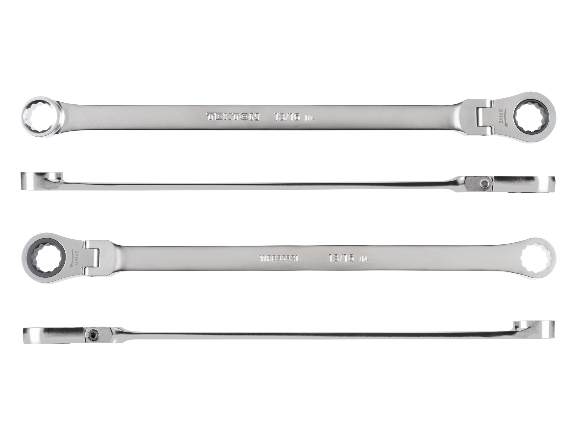 Side view of Tekton 13/16 inch ratcheting box end wrench set. Item #WRB35321