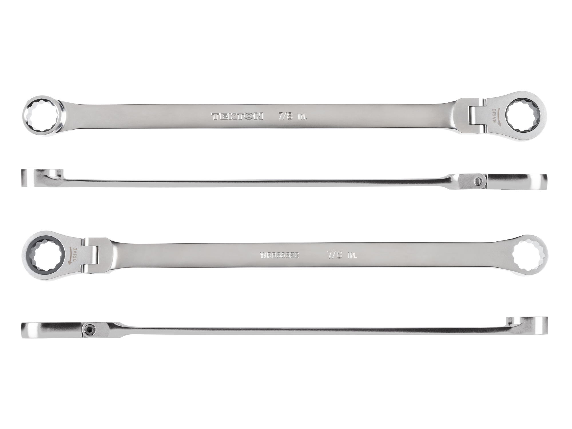 Side view of Tekton 7/8 inch ratcheting box end wrench set. Item #WRB35322