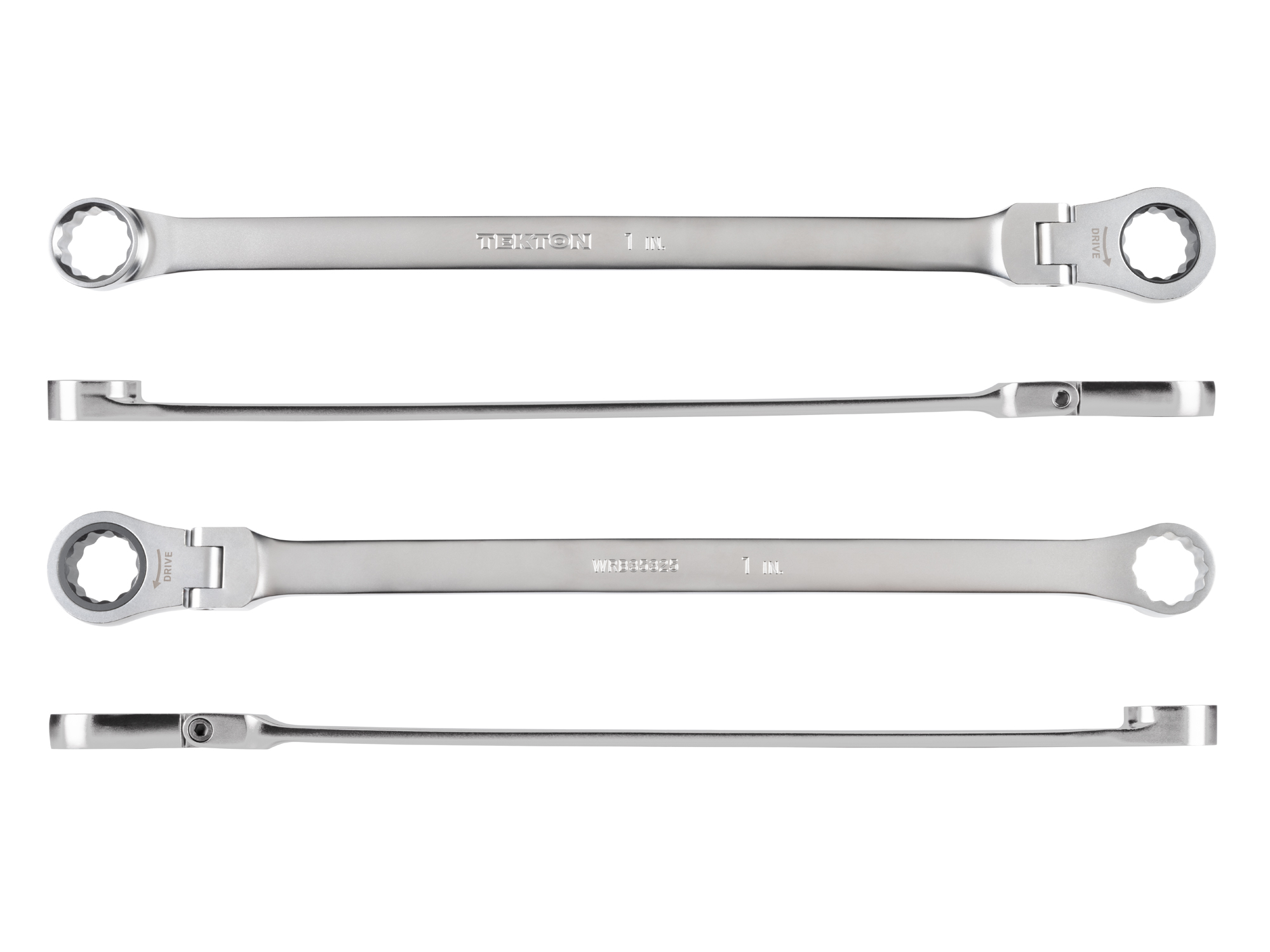 Side view of Tekton 1 inch ratcheting box end wrench set. Item #WRB35325