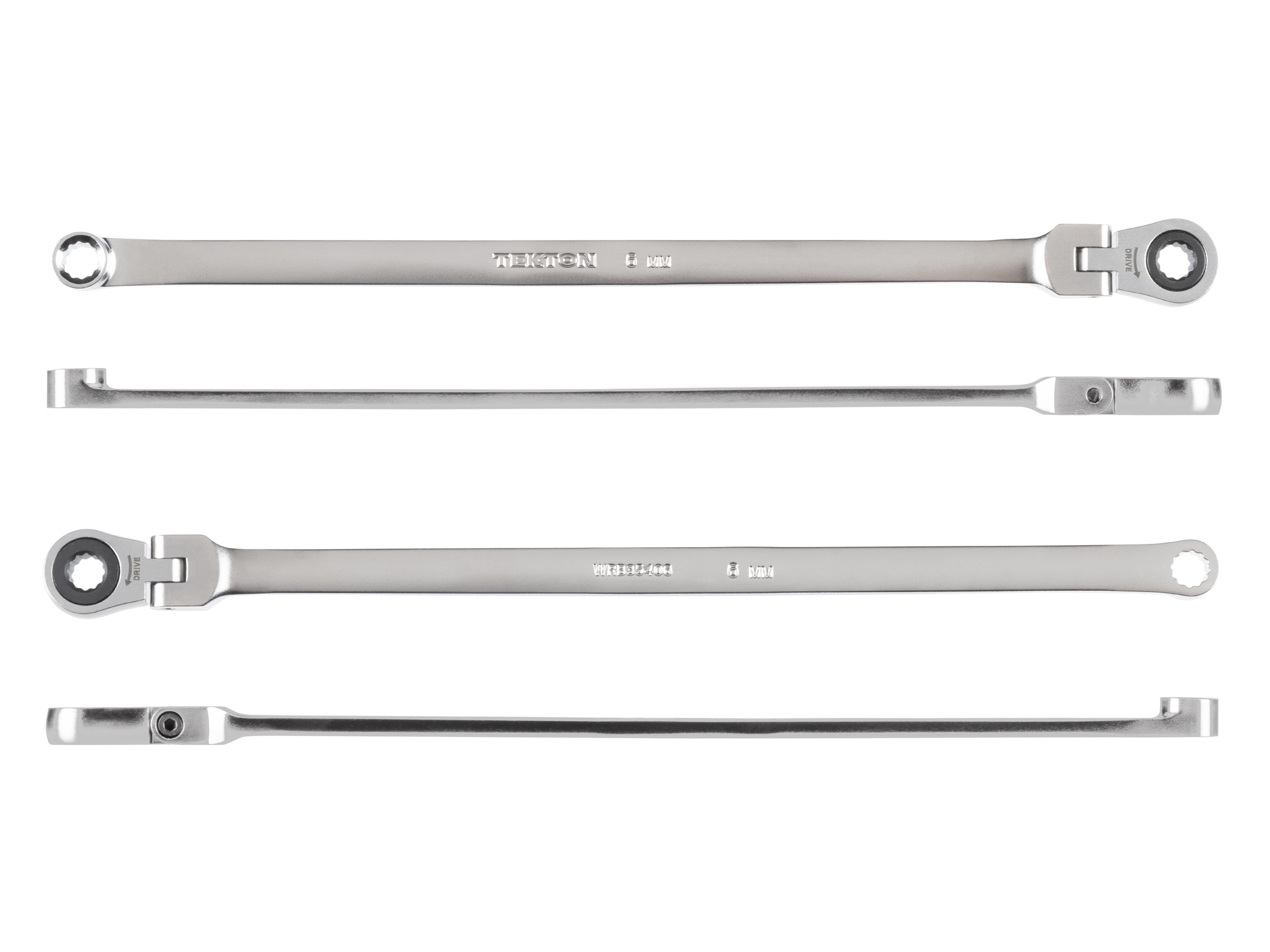 Side view of Tekton 6 millimeter ratcheting box end wrench set. Item #WRB35406