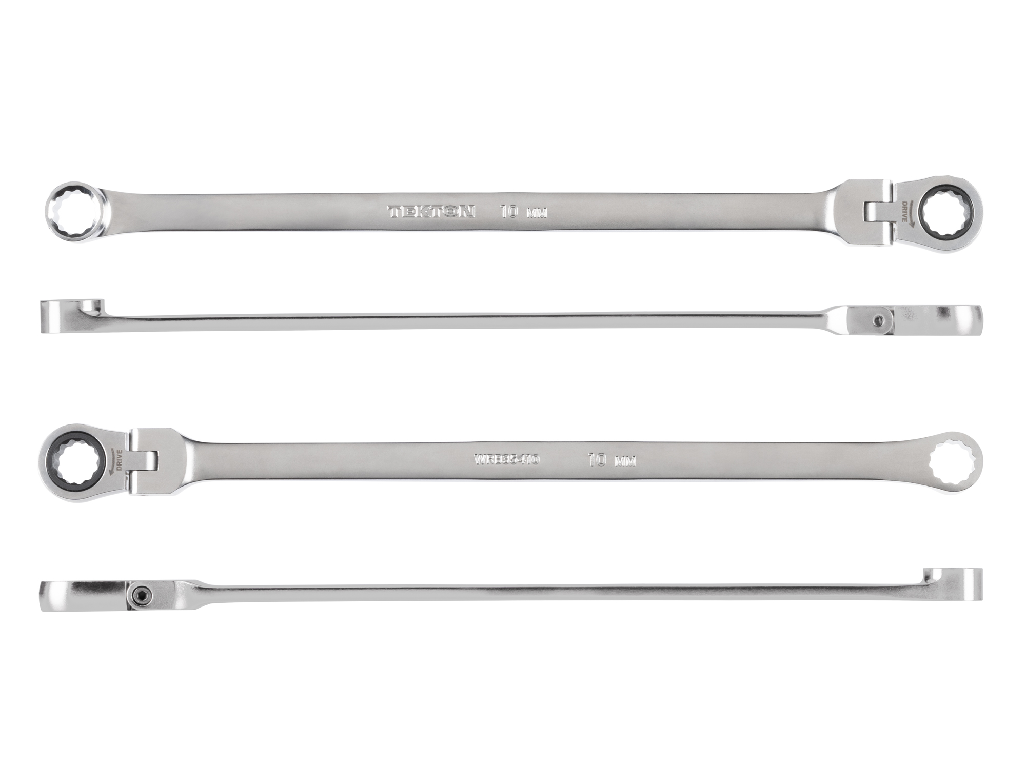 Side view of Tekton 10 millimeter ratcheting box end wrench set. Item #WRB35410