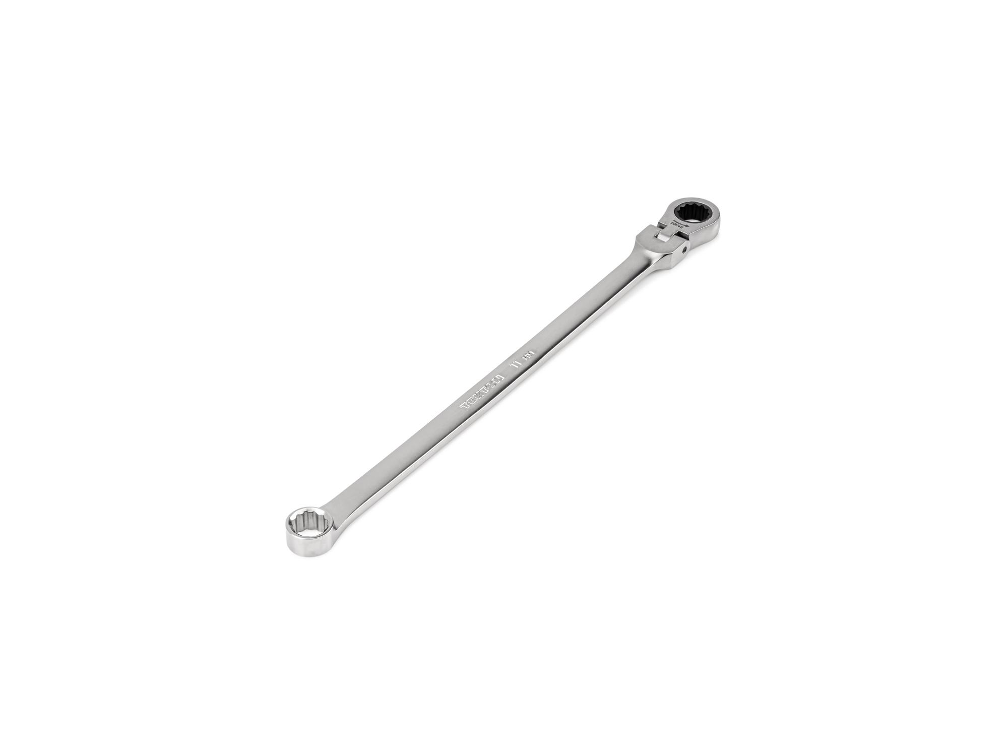 Front-right angle view of Tekton ratcheting box end wrench. Item #WRB35411