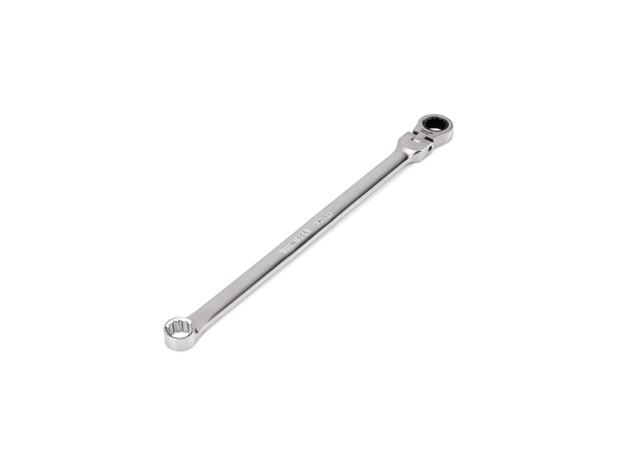 Front-right angle view of Tekton ratcheting box end wrench. Item #WRB35412