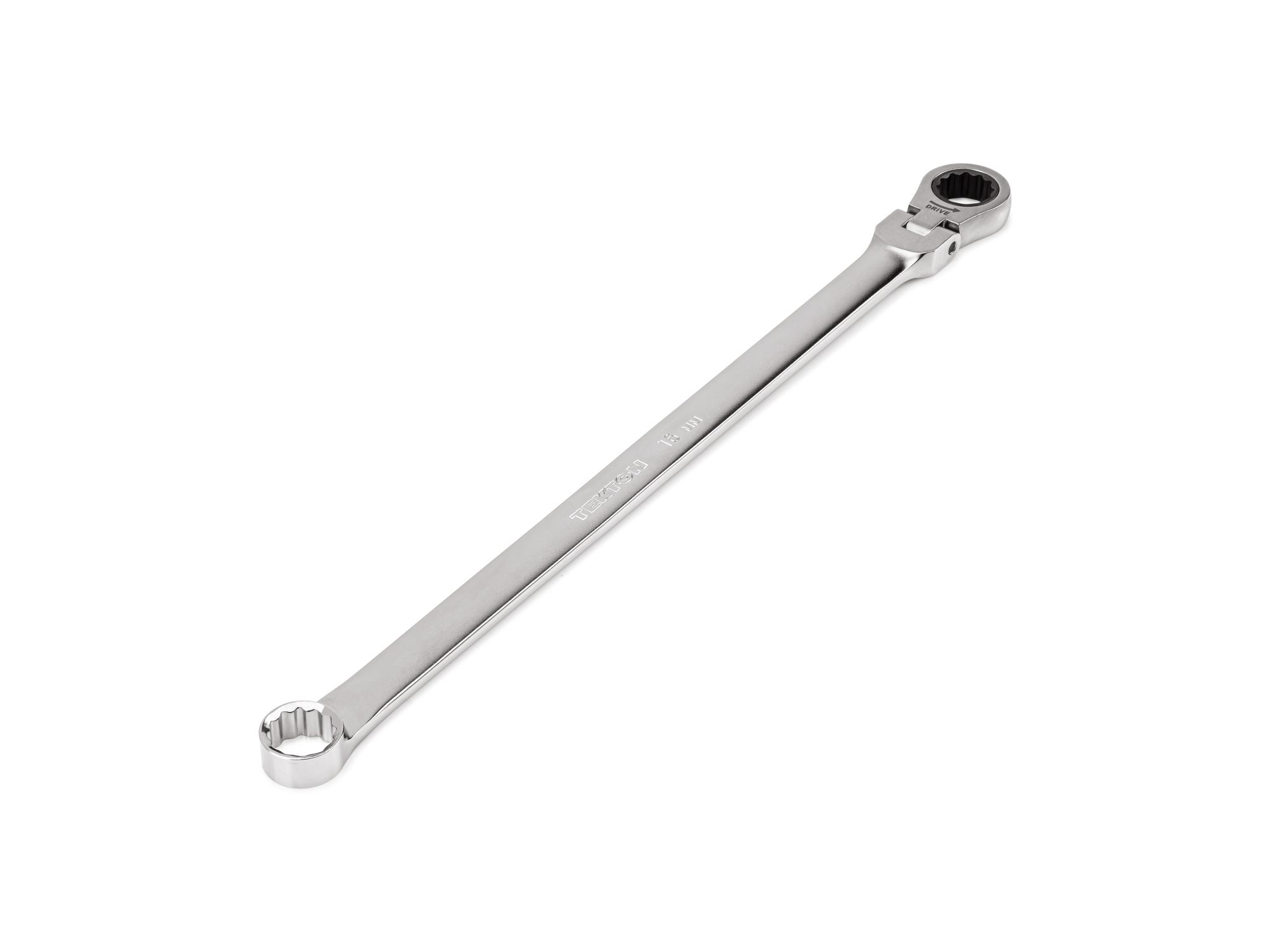 Front-right angle view of Tekton ratcheting box end wrench. Item #WRB35416