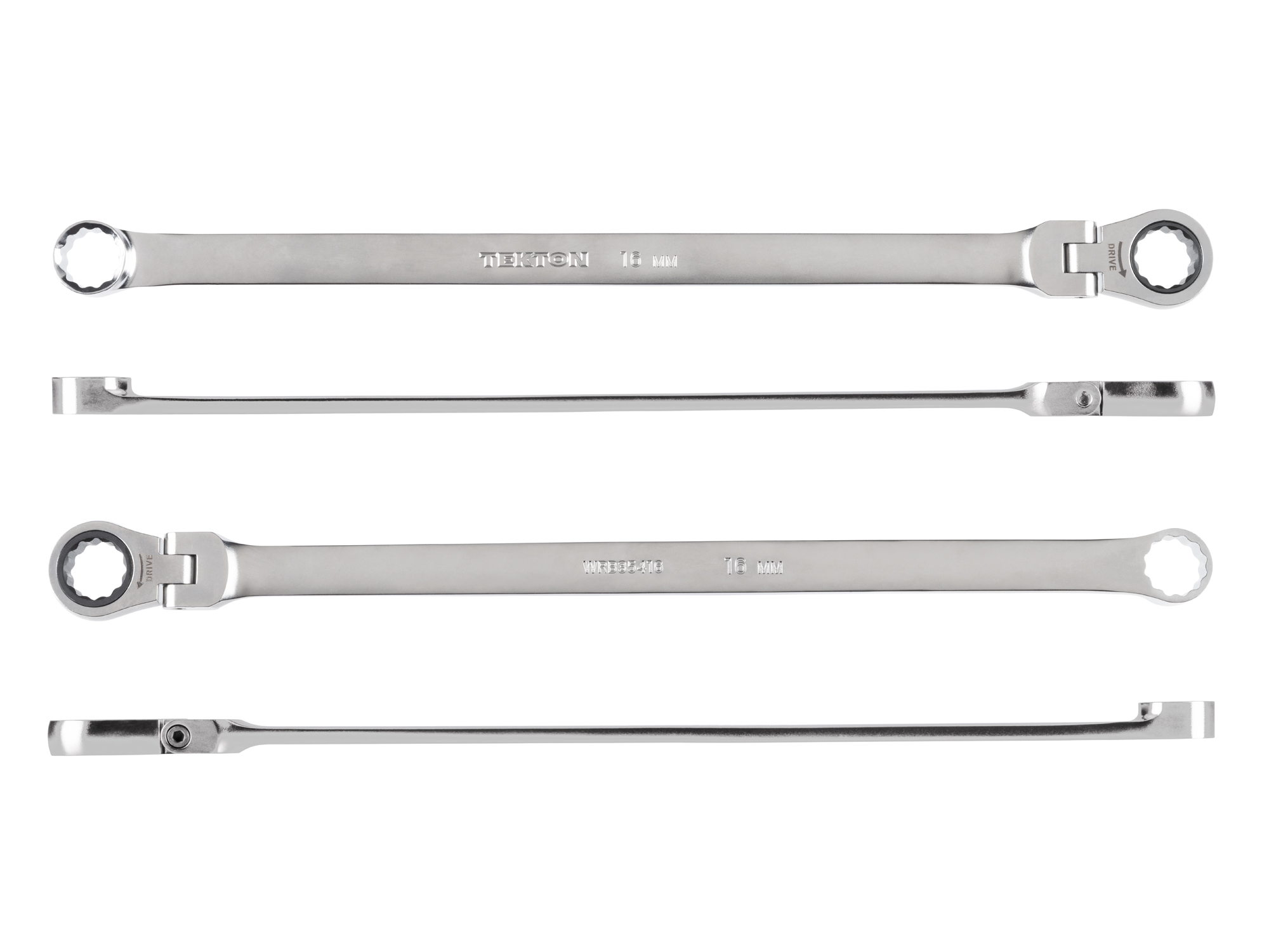 Side view of Tekton 16 millimeter ratcheting box end wrench set. Item #WRB35416
