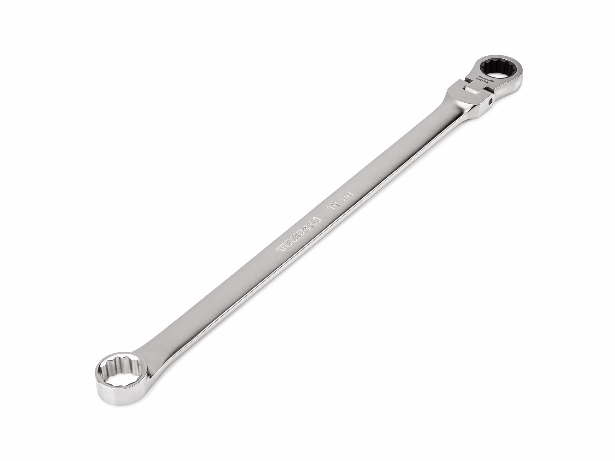 Front-right angle view of Tekton ratcheting box end wrench. Item #WRB35419