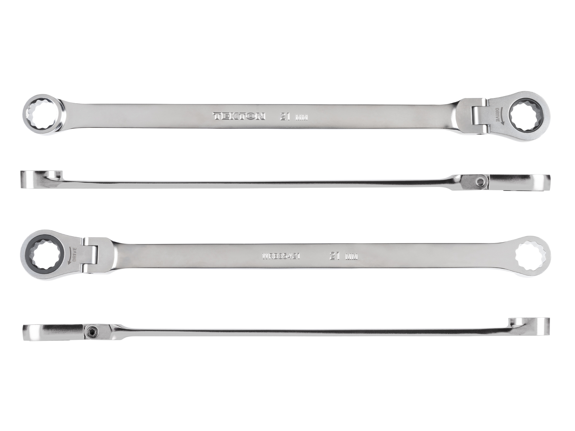 Side view of Tekton 21 millimeter ratcheting box end wrench set. Item #WRB35421