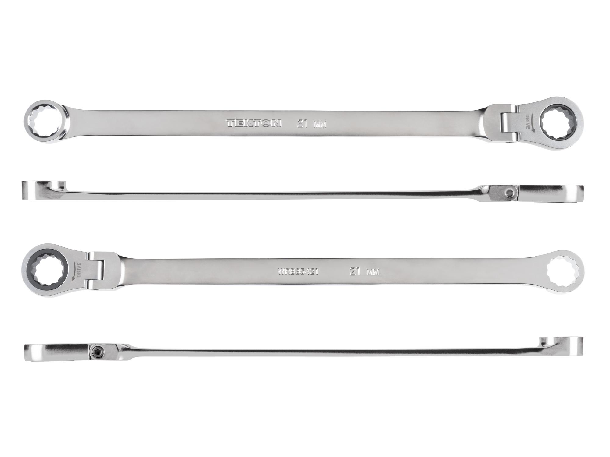 Side view of Tekton ratcheting box end wrench. Item #WRB35421