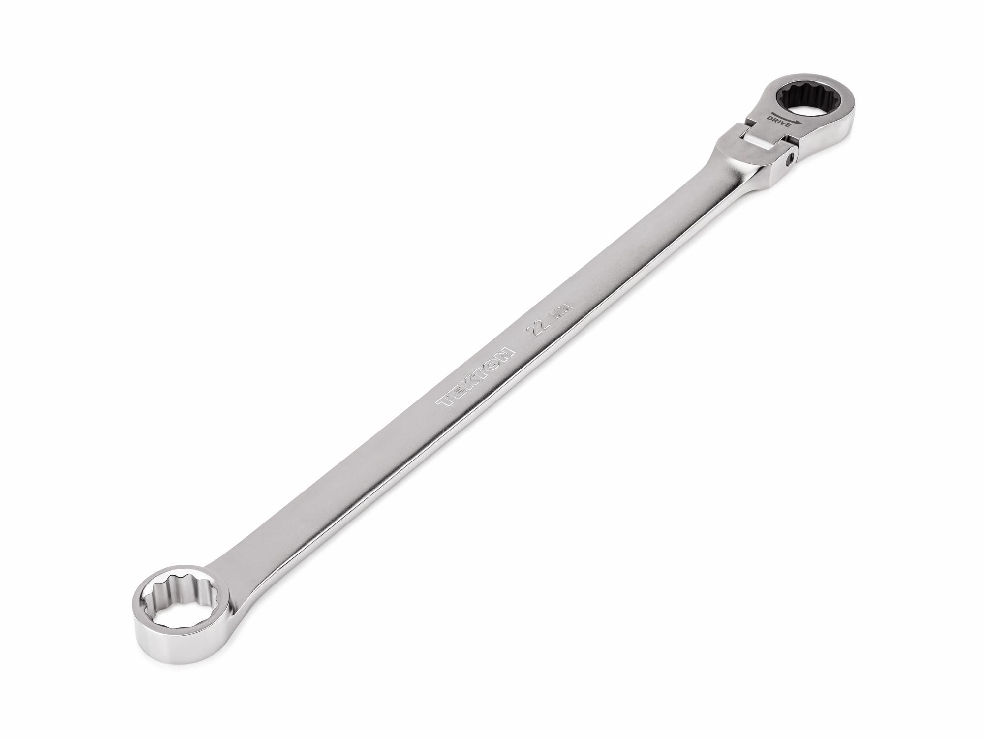 Front-right angle view of Tekton ratcheting box end wrench. Item #WRB35422