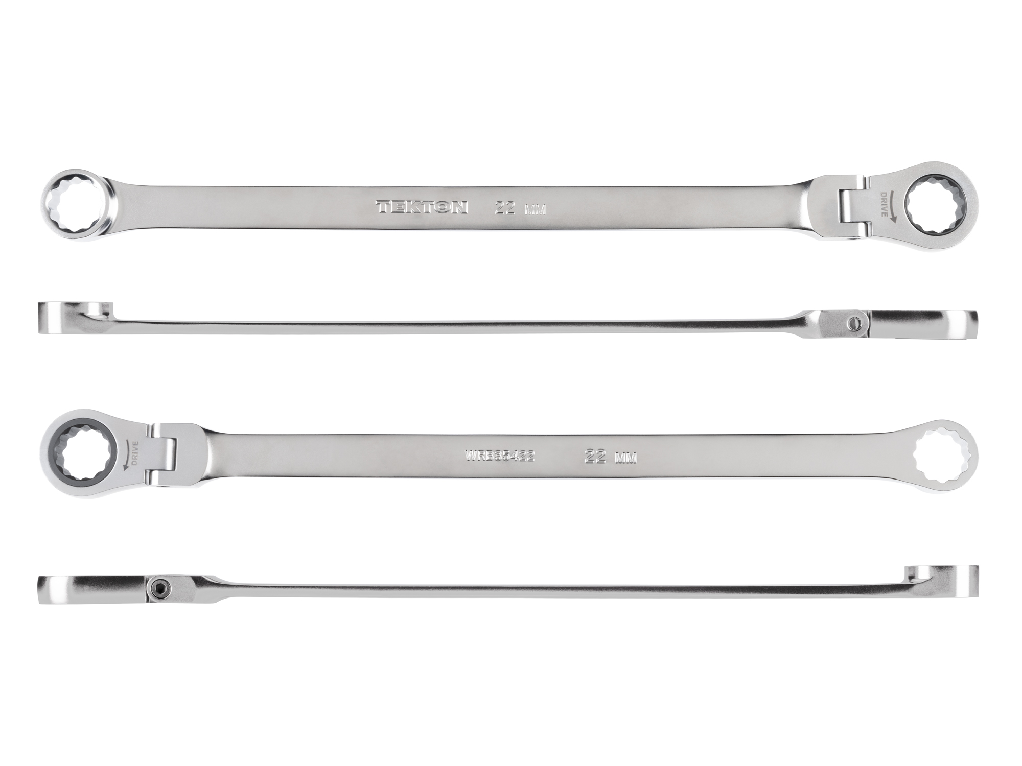 Side view of Tekton 22 millimeter ratcheting box end wrench set. Item #WRB35422