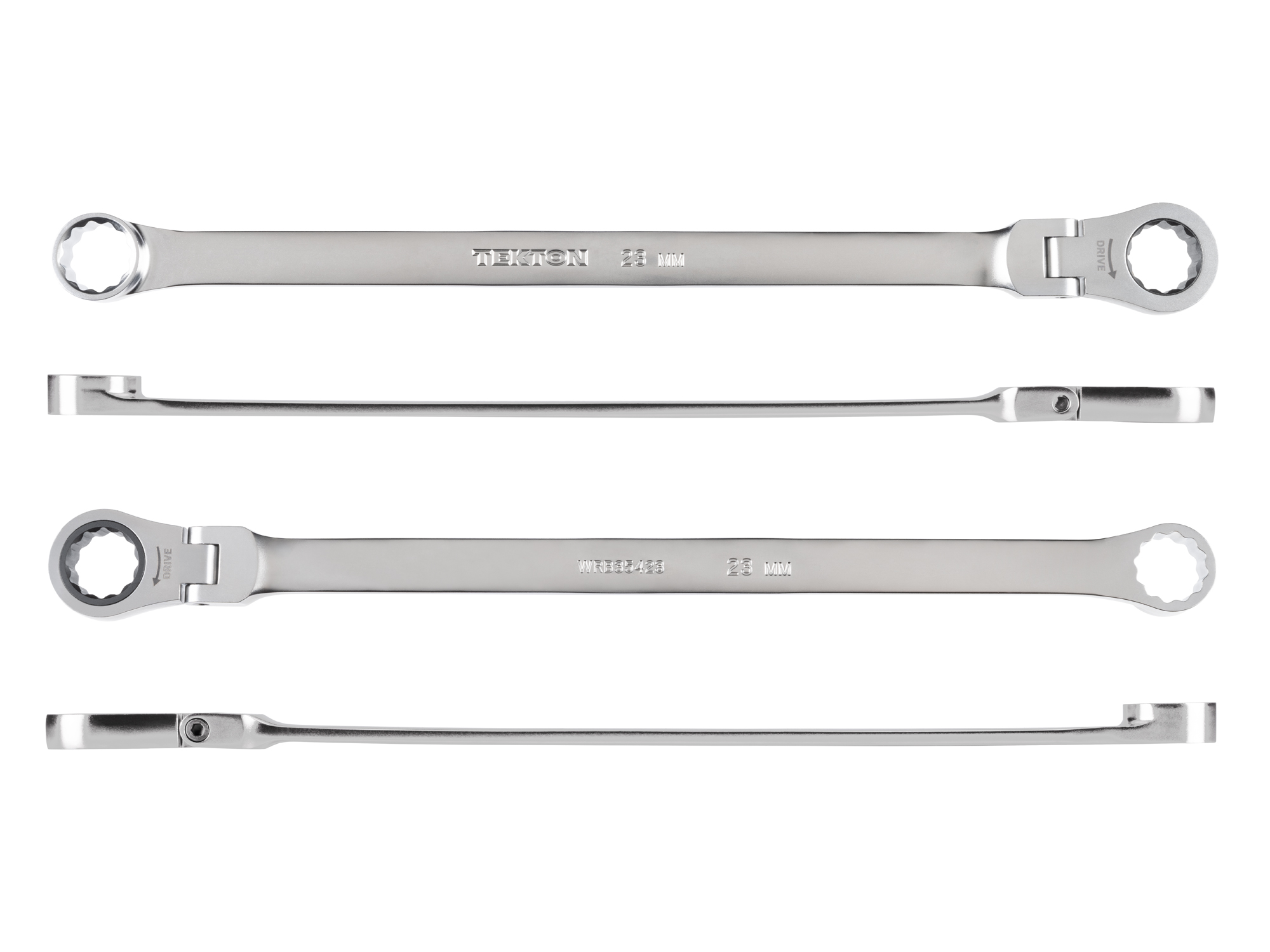 Side view of Tekton 23 millimeter ratcheting box end wrench set. Item #WRB35423