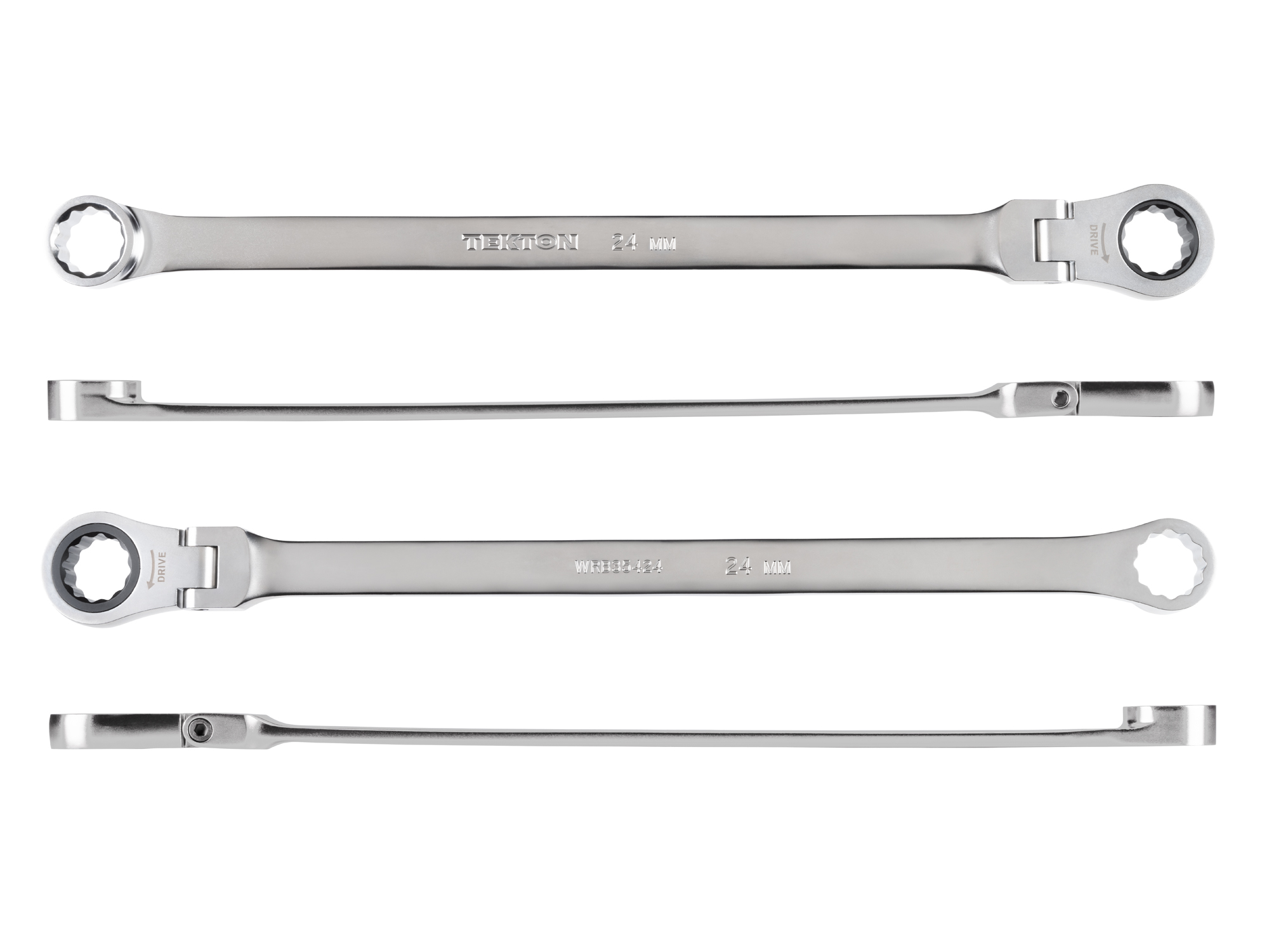 Side view of Tekton 24 millimeter ratcheting box end wrench set. Item #WRB35424