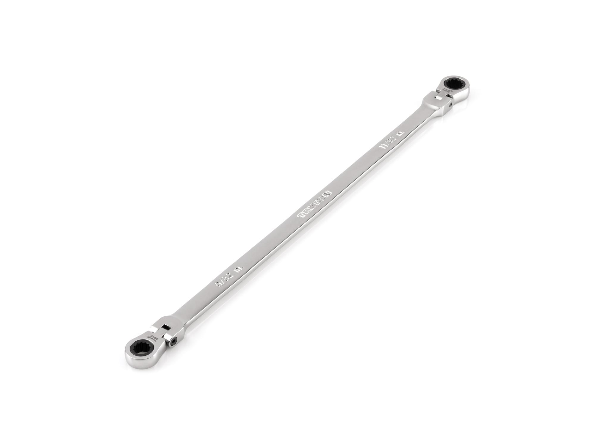 9/32 x 11/32 Inch Long Flex Head 12-Point Ratcheting Box End Wrench