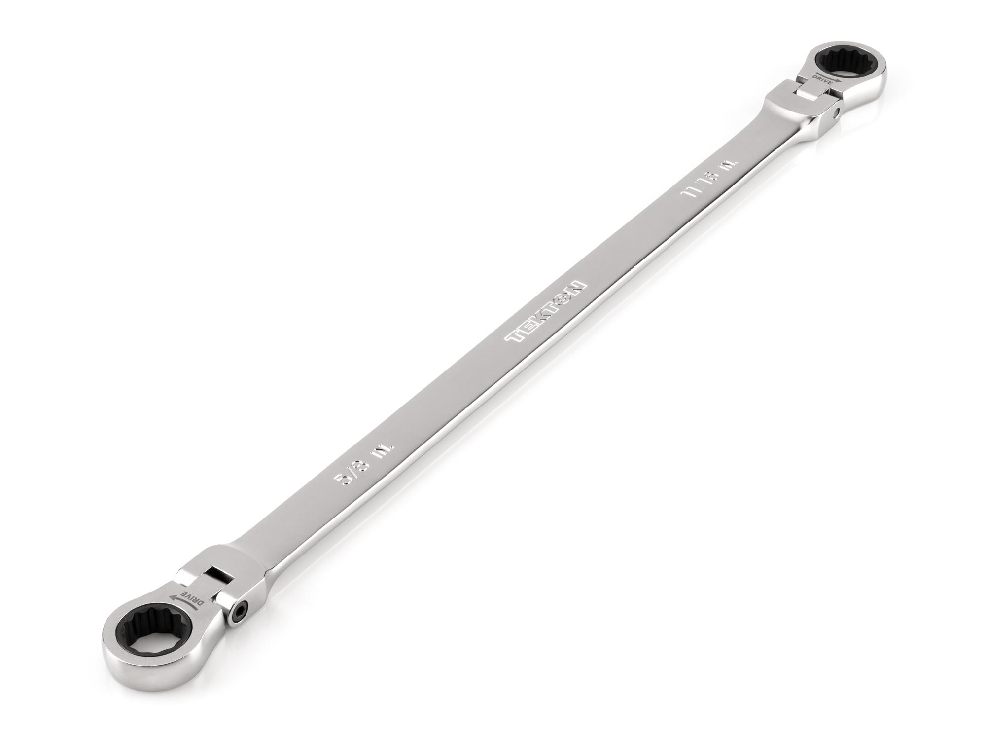 5/8 x 11/16 Inch Long Flex Head 12-Point Ratcheting Box End Wrench