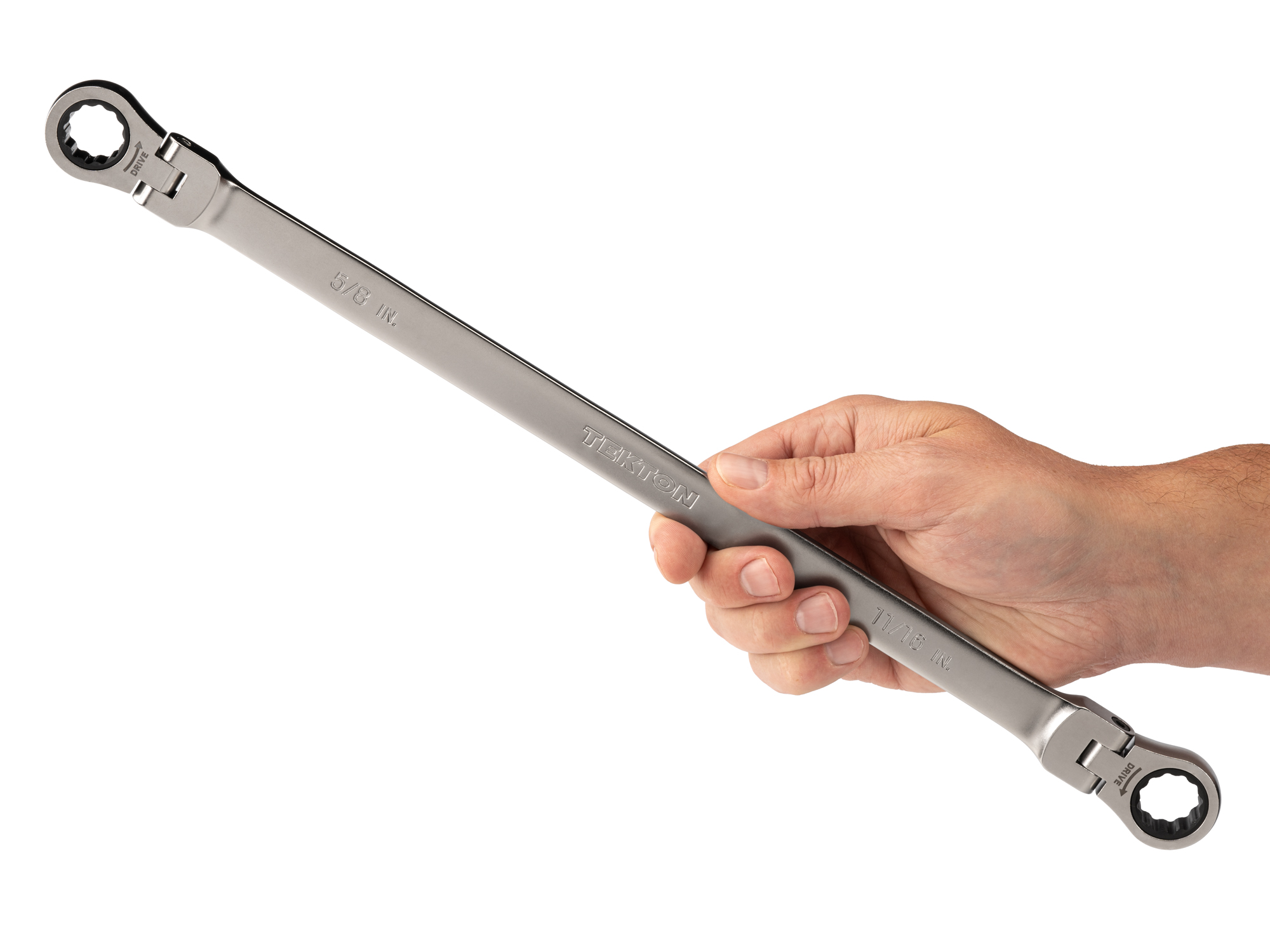 Individual double box end ratcheting wrench. Two 12-point box ends flex 180 degrees and use a 72-tooth ratchet gear. Smooth, satin chrome finish. WRB36316.