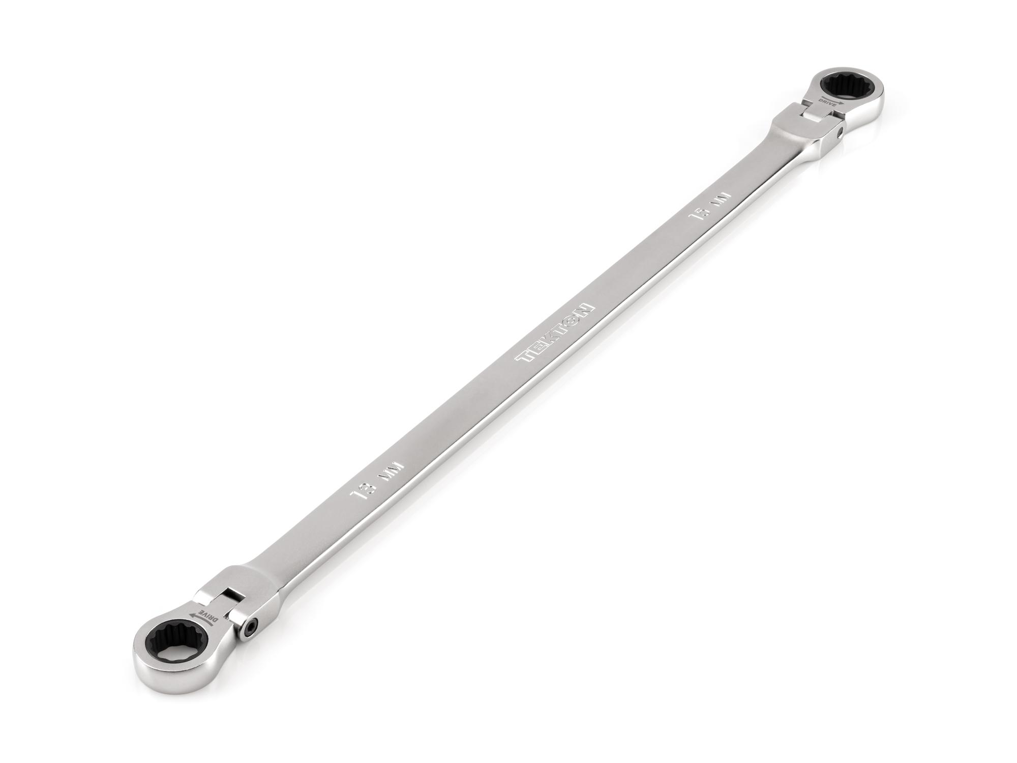 Front-right angle view of Tekton ratcheting box end wrench. Item #WRB36413