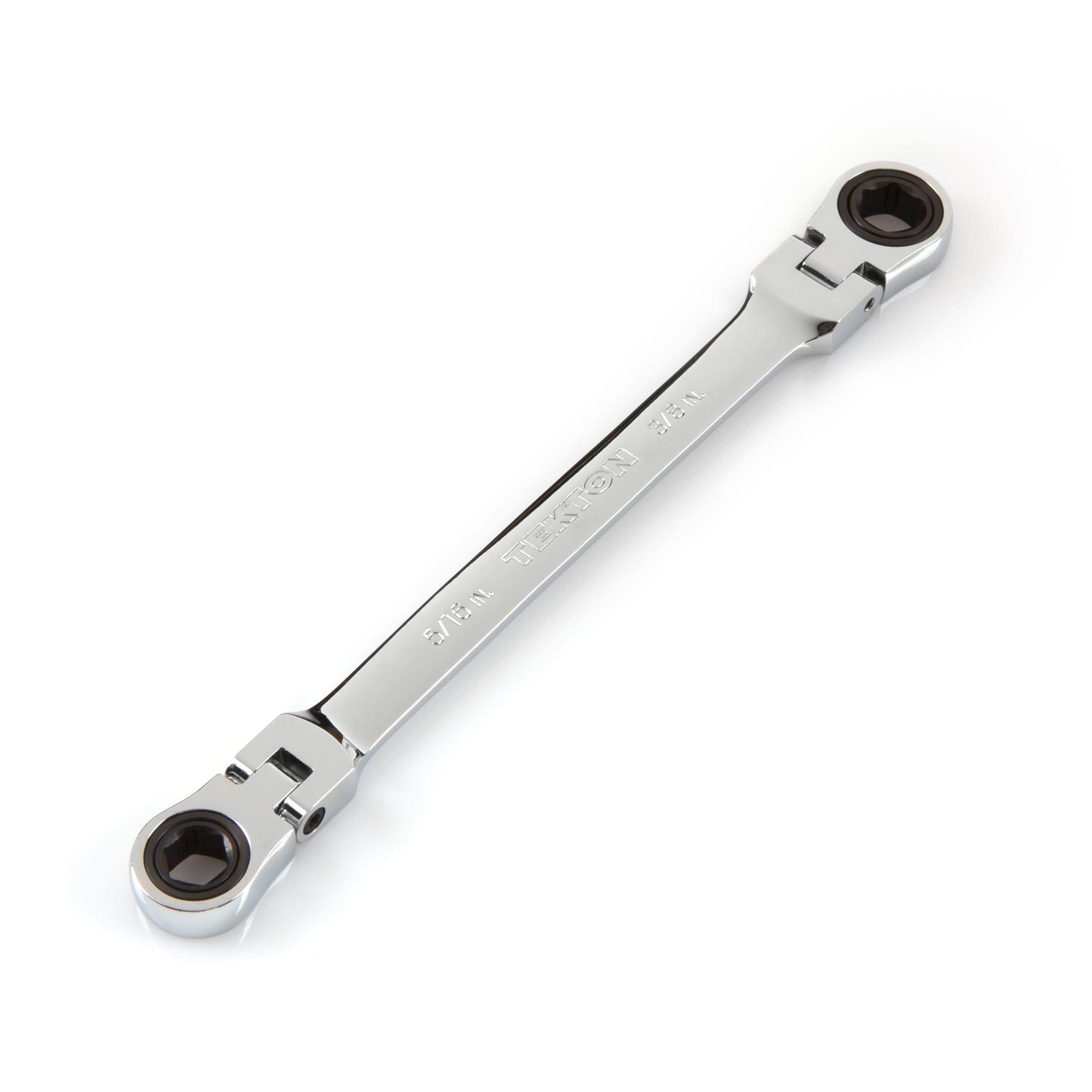 Front-right angle view of Tekton ratcheting box end wrench. Item #WRN76003