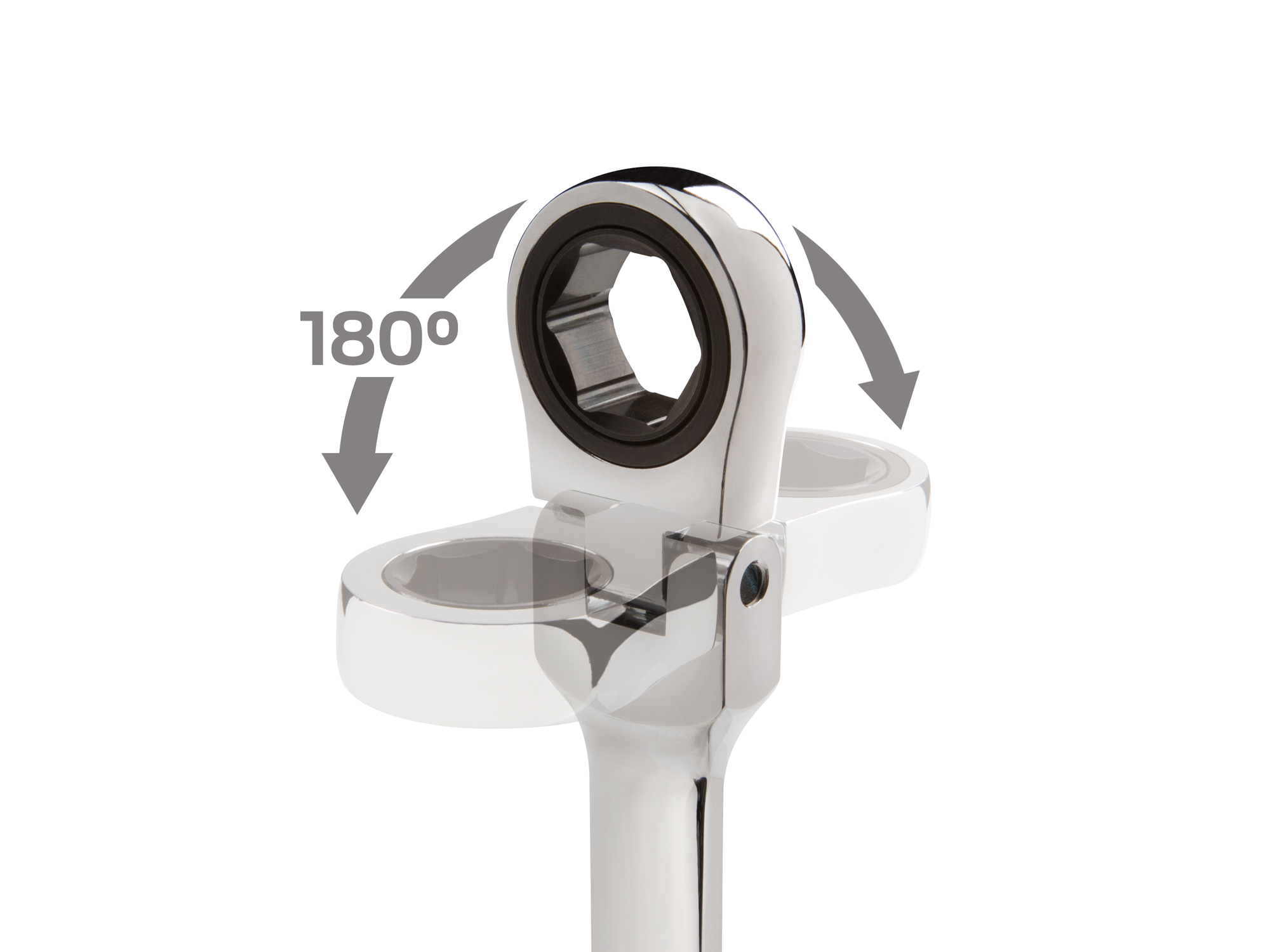 Double box end ratcheting wrench. 72-tooth gears, 6-point box ends, and 180-degree flex heads. WRN76105.