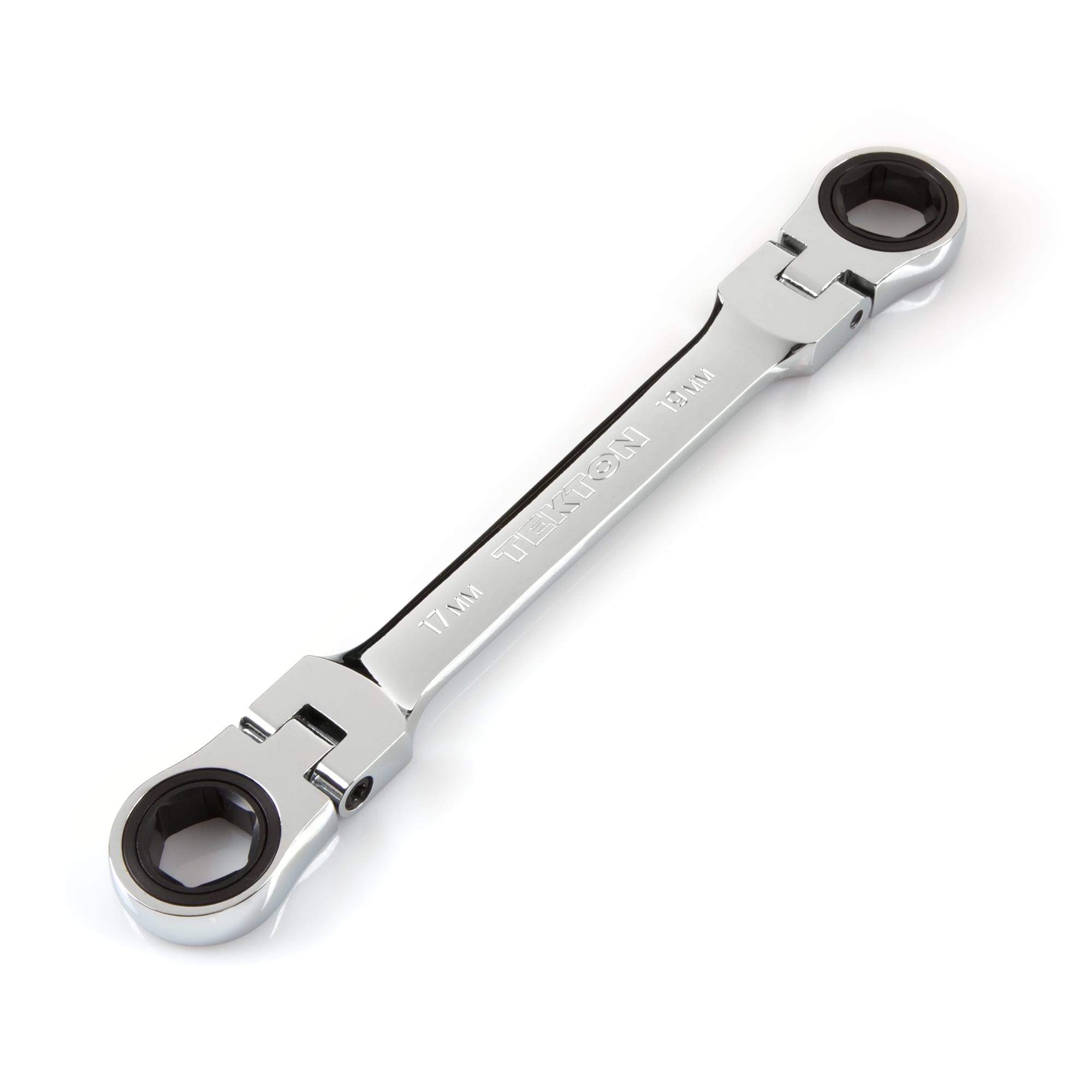 Double box end ratcheting wrench. 72-tooth gears, 6-point box ends, and 180-degree flex heads. WRN76113.