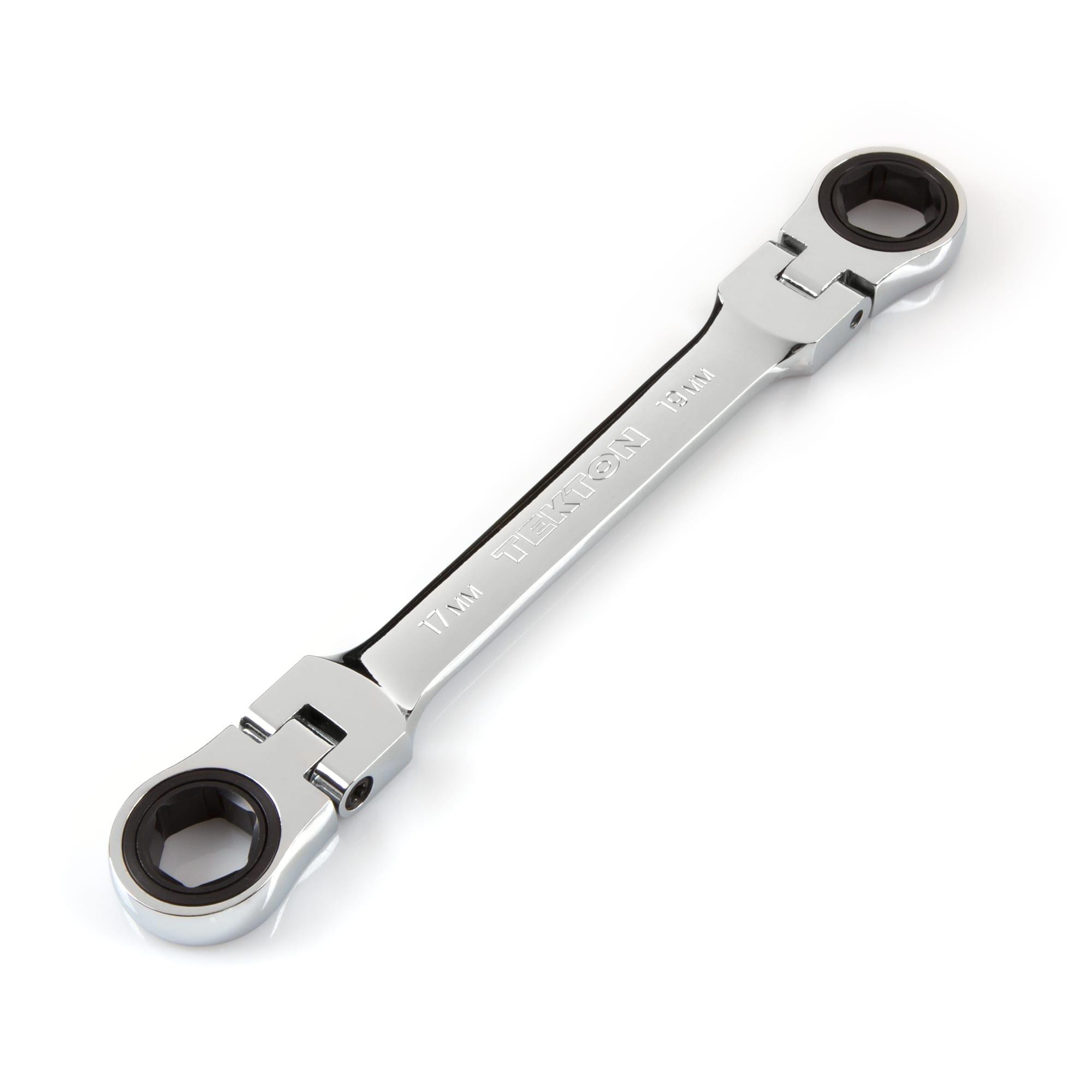 Front-right angle view of Tekton ratcheting box end wrench. Item #WRN76113